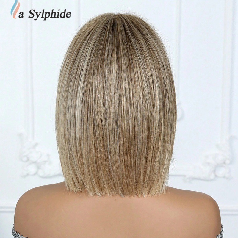 Brown Ombre Middle Part Shoulder Length Short Wig for Women European Style