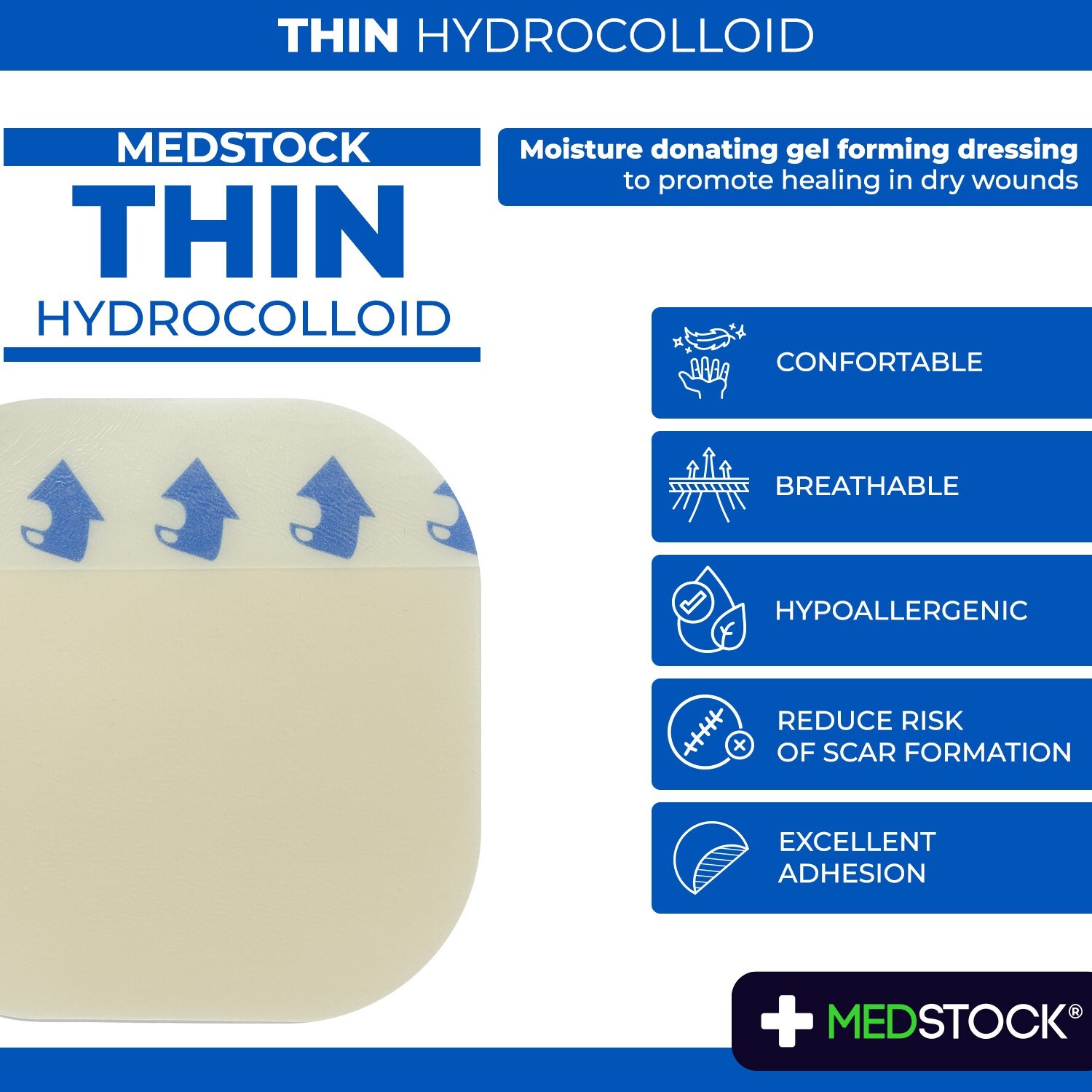MEDSTOCK Thin Hydrocolloid Dressing – 4″ x 4″ (Box of 10)
