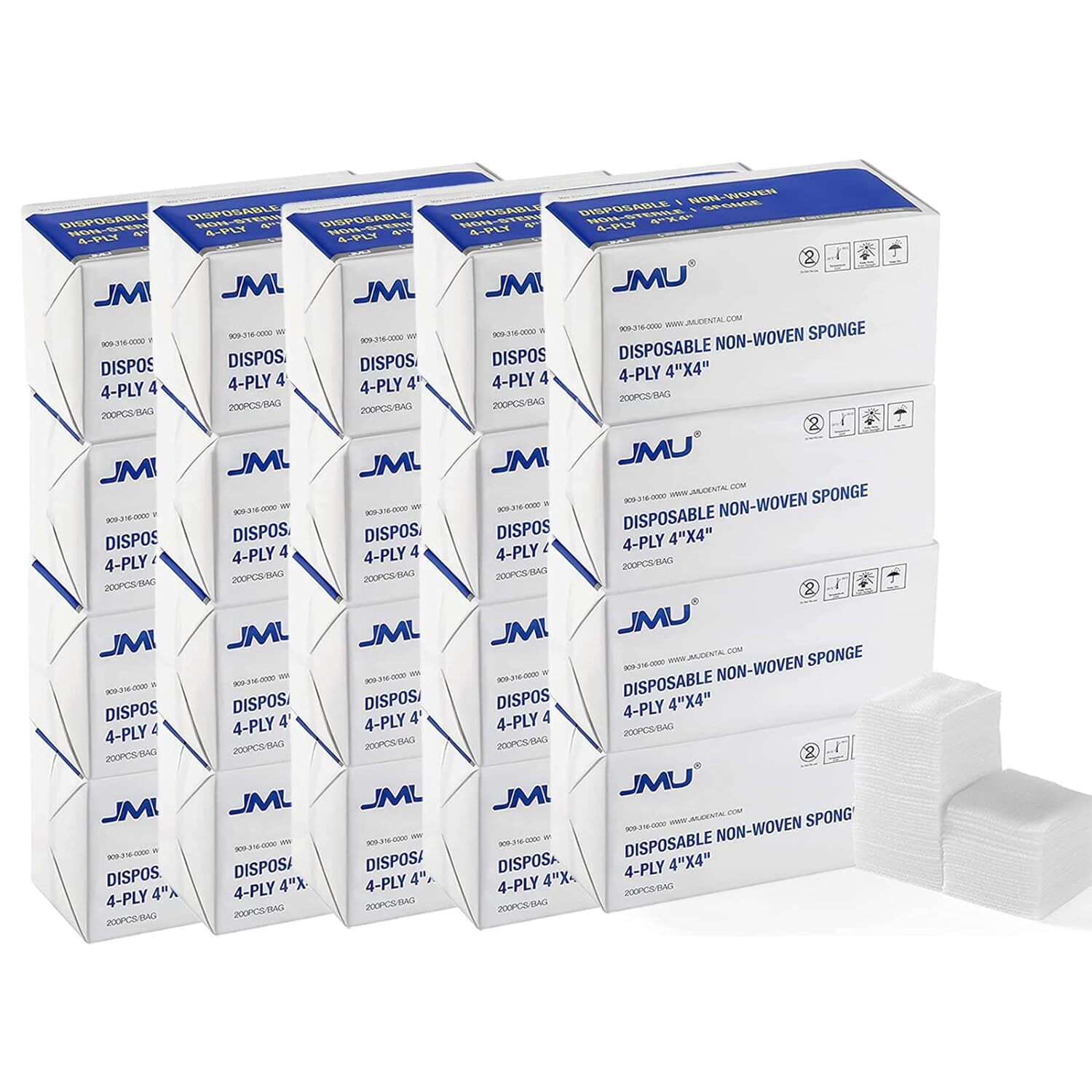 200/Bag JMU Dental 4-Ply Non-Woven Sponges Gauze Pads Non-Sterile Size 4″ x 4″