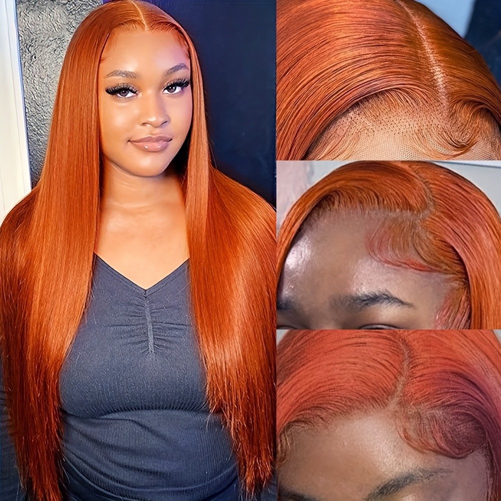 13×6 Free Part Pre Plucked Ginger Orange Long Straight Hair Lace Front Wigs Soft