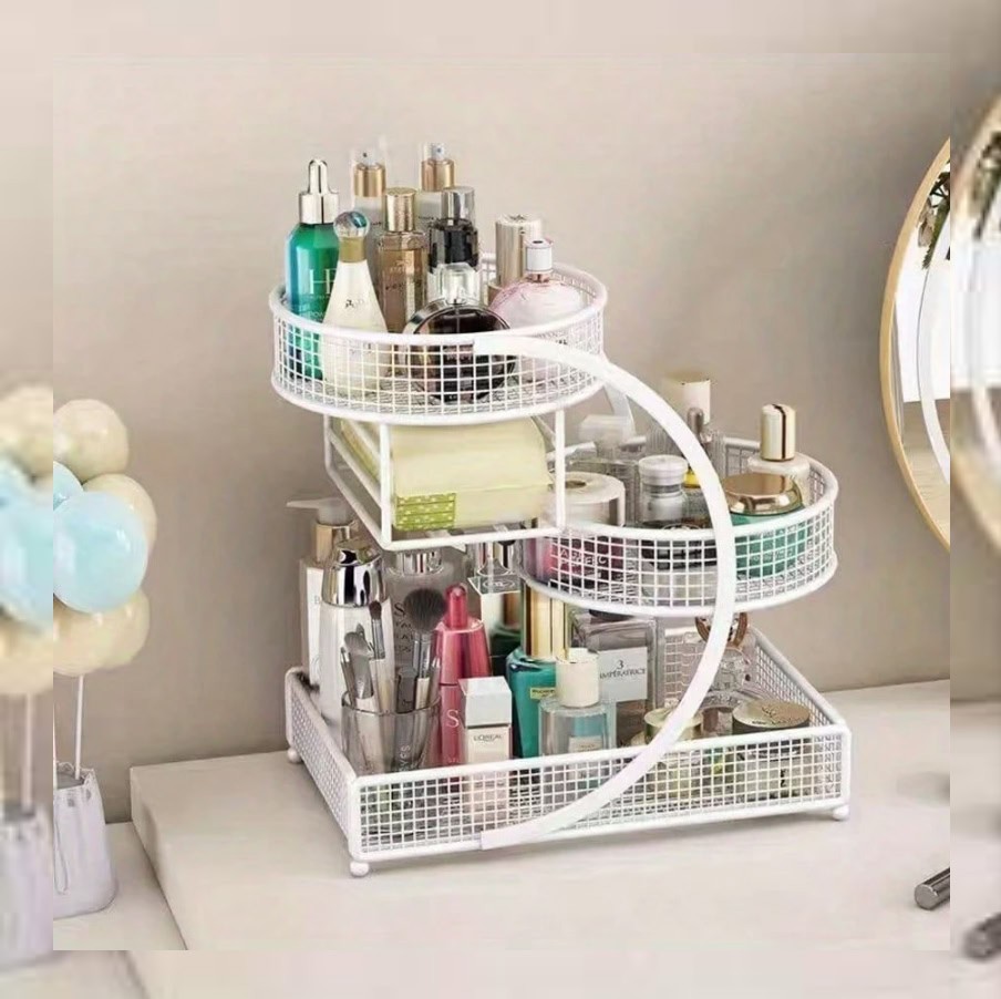 Countertop 3 Tier Metal Cosmetic Shelf Vanity Skincare Makeup Organizer