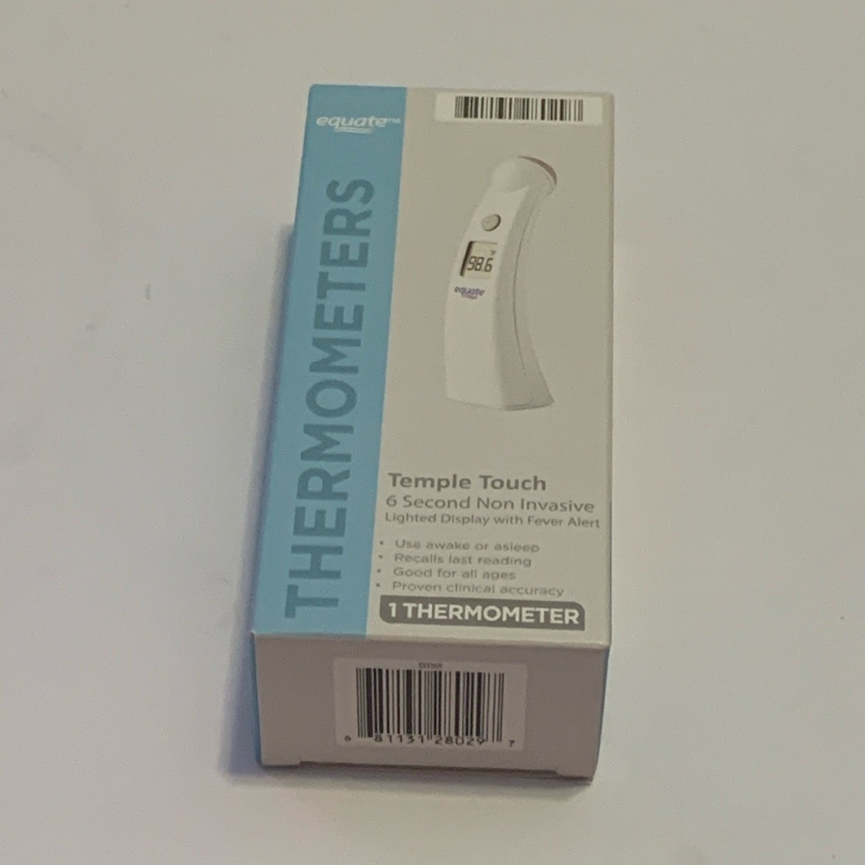 Equate Infrared Forehead Thermometer, Digital Contactless, White, Battery