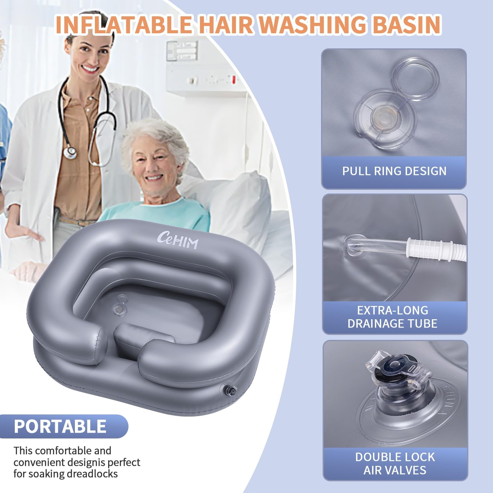 Inflatable Shampoo Basin Portable Shampoo Bowl, Hair Washing Basin for Bedridden