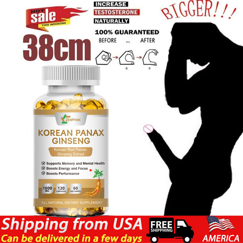 Organic Extra Strength Red Korean Panax Ginseng Capsules,1600mg Energy Focus