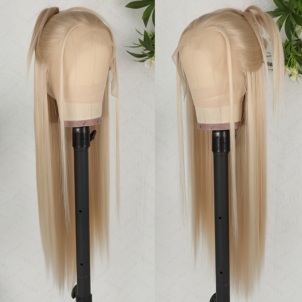 Platinum Blonde Hair Lace Front Wigs Long Straight 13×6 Free Part Pre Plucked