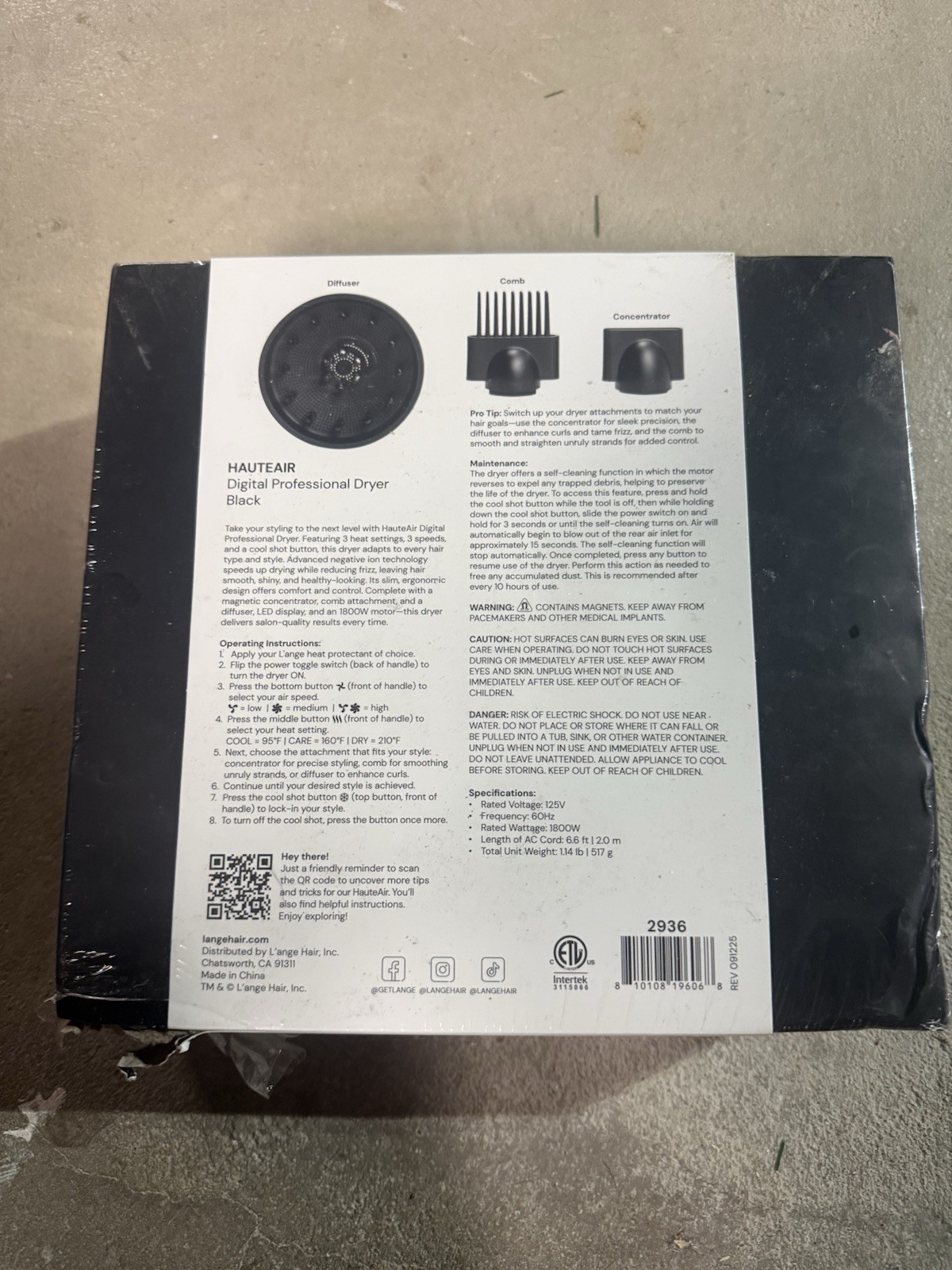 L’ange HauteAir Digital Ionic Professional Hair Dryer 1800W Black NEW Sealed