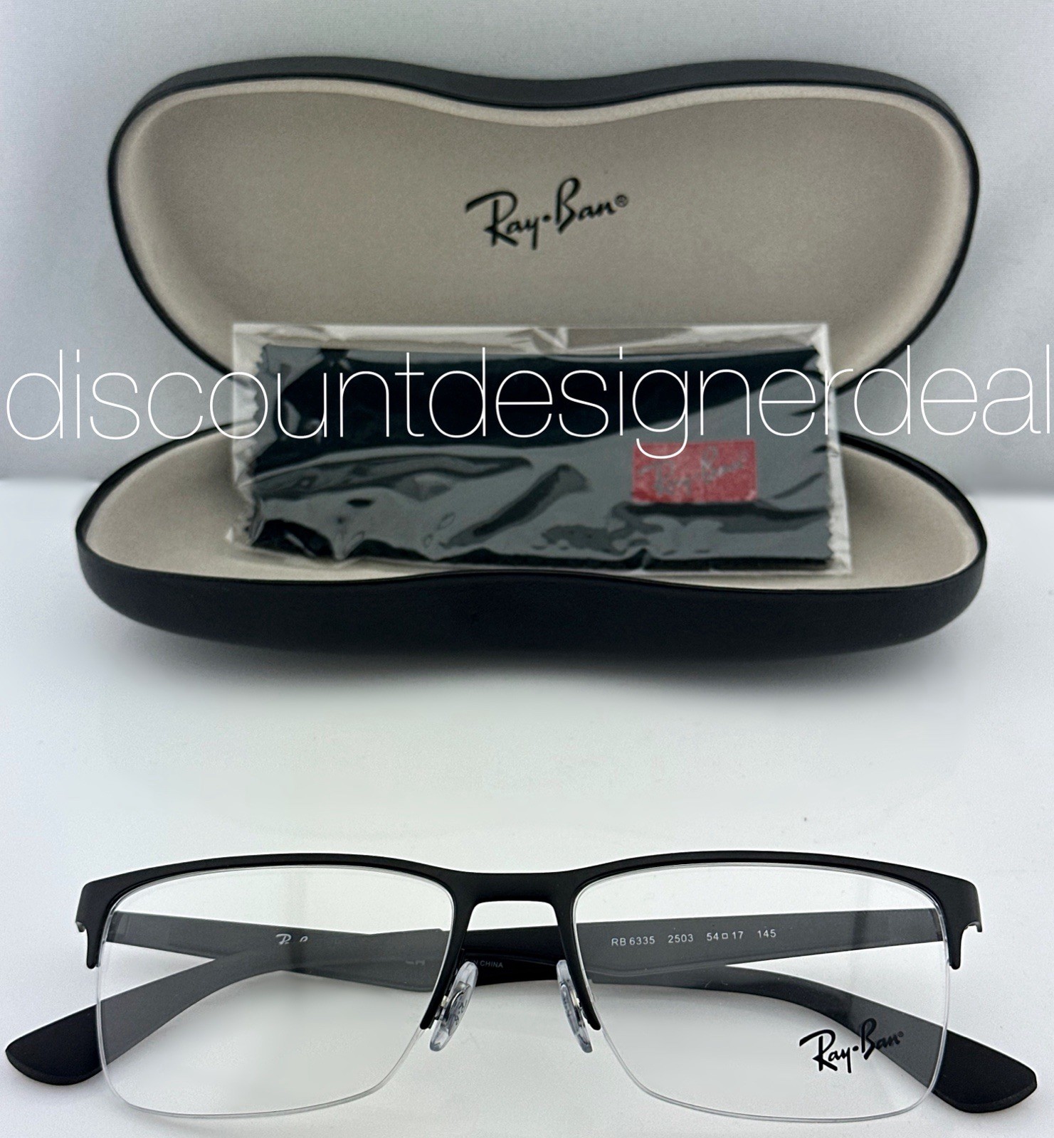 Ray-Ban RB6335 2503 Square Half Frame Eyeglasses Matte Black Clear Demo 54mm NEW