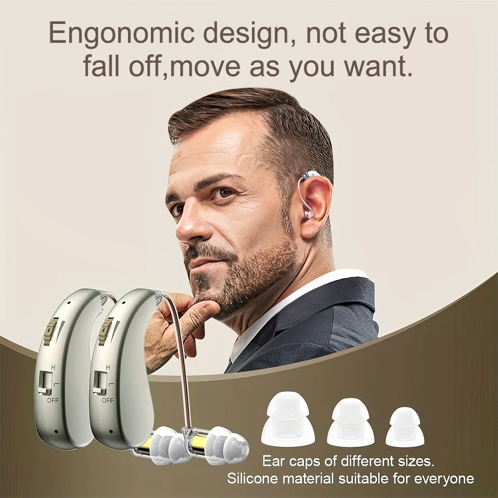 1 Pair Digital Hearing Aid Severe Loss Rechargeable Portable BTE Ear Aids 40Hrs