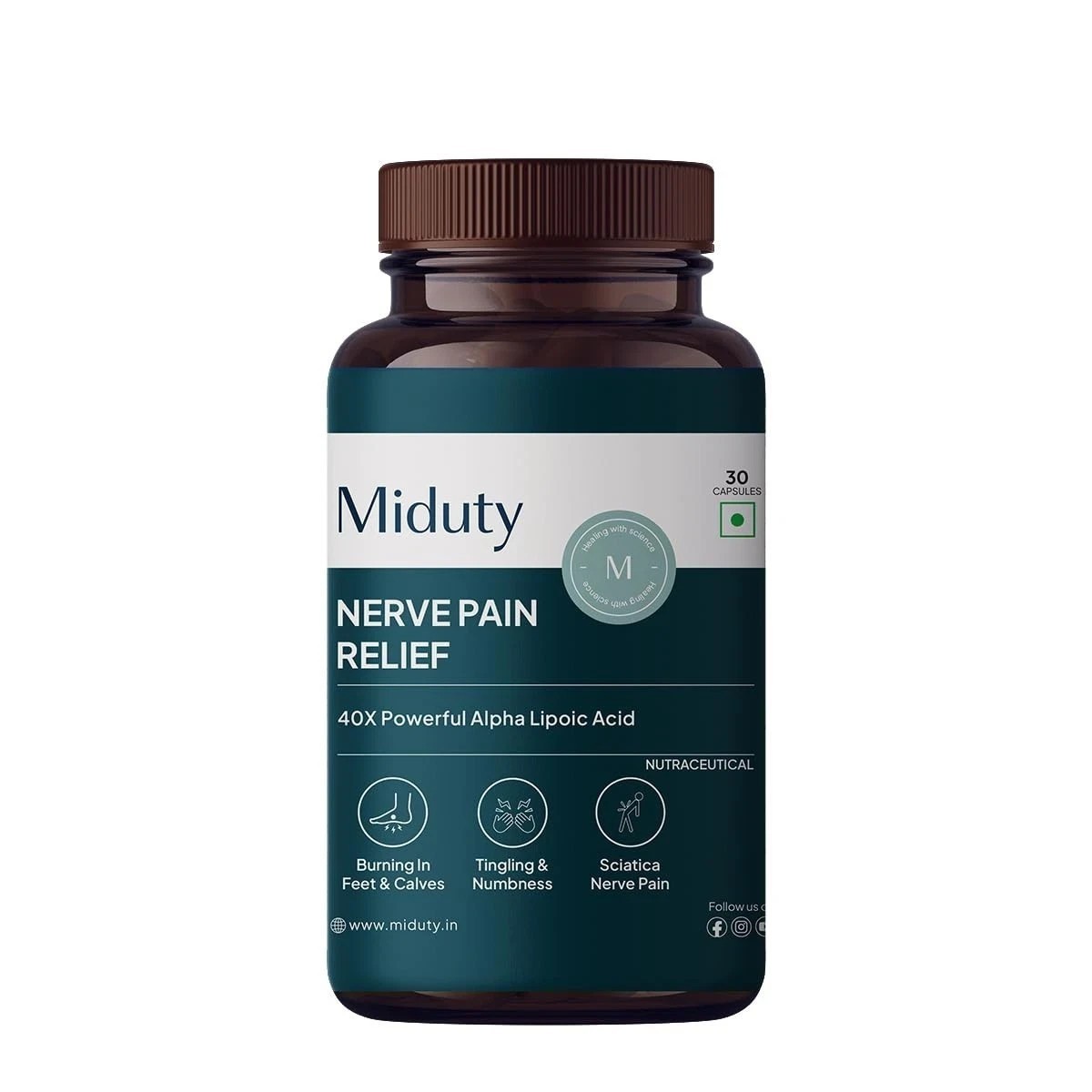 Miduty Nerve Pain Relief for Nerve Blocks | L-Carnitine 200mg – 30N