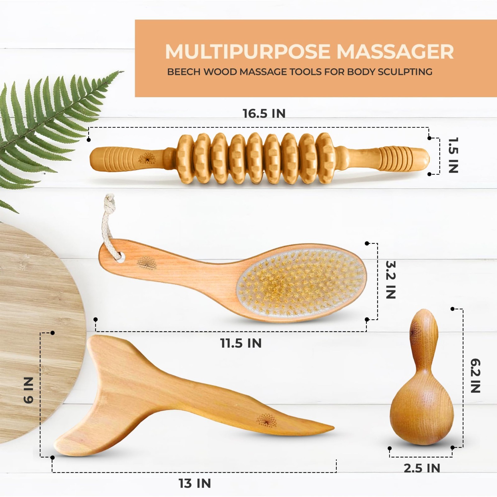 4 Pcs Wood Therapy Massage Tools Set, Lymphatic Drainage & Anti-Cellulite Kit