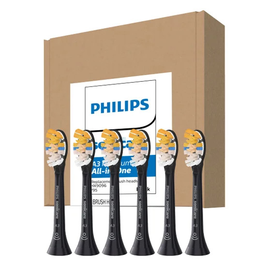 Philips Sonicare A3 All-in-One Replacement Brush Heads Soft 6 Pack Black