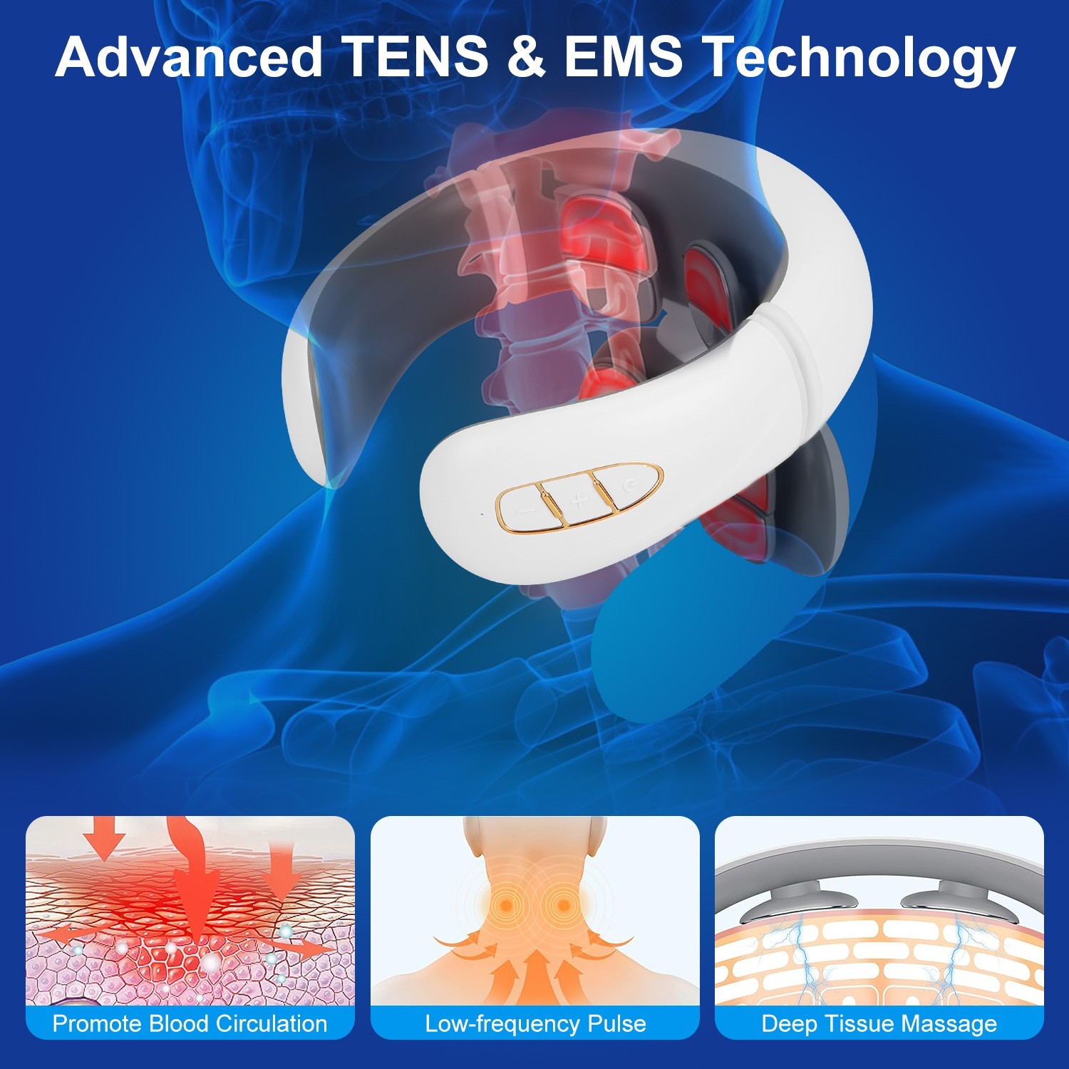 Cordless Neck Massager Pain Relief Deep Tissue Vibration TENS EMS Muscle Relax