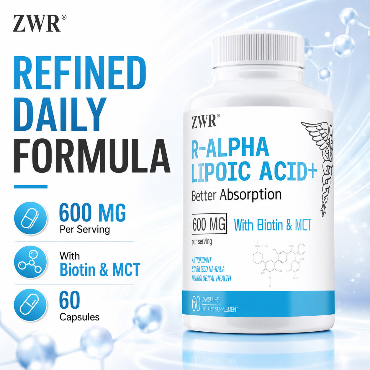 R-Type Alpha Lipoic Acid Capsules – 600 mg with Biotin; Supports Cellular Health