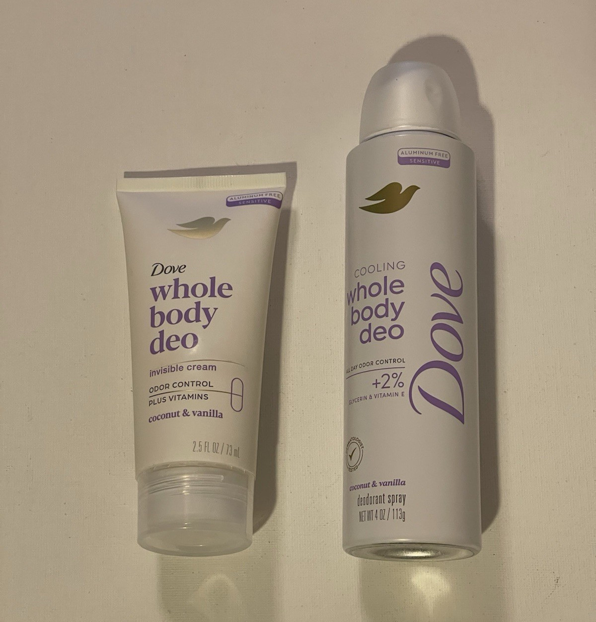 Dove Whole Body Deodorant Cream, 2.5 oz, Spray, 4.0 oz, Coconut + Vanilla