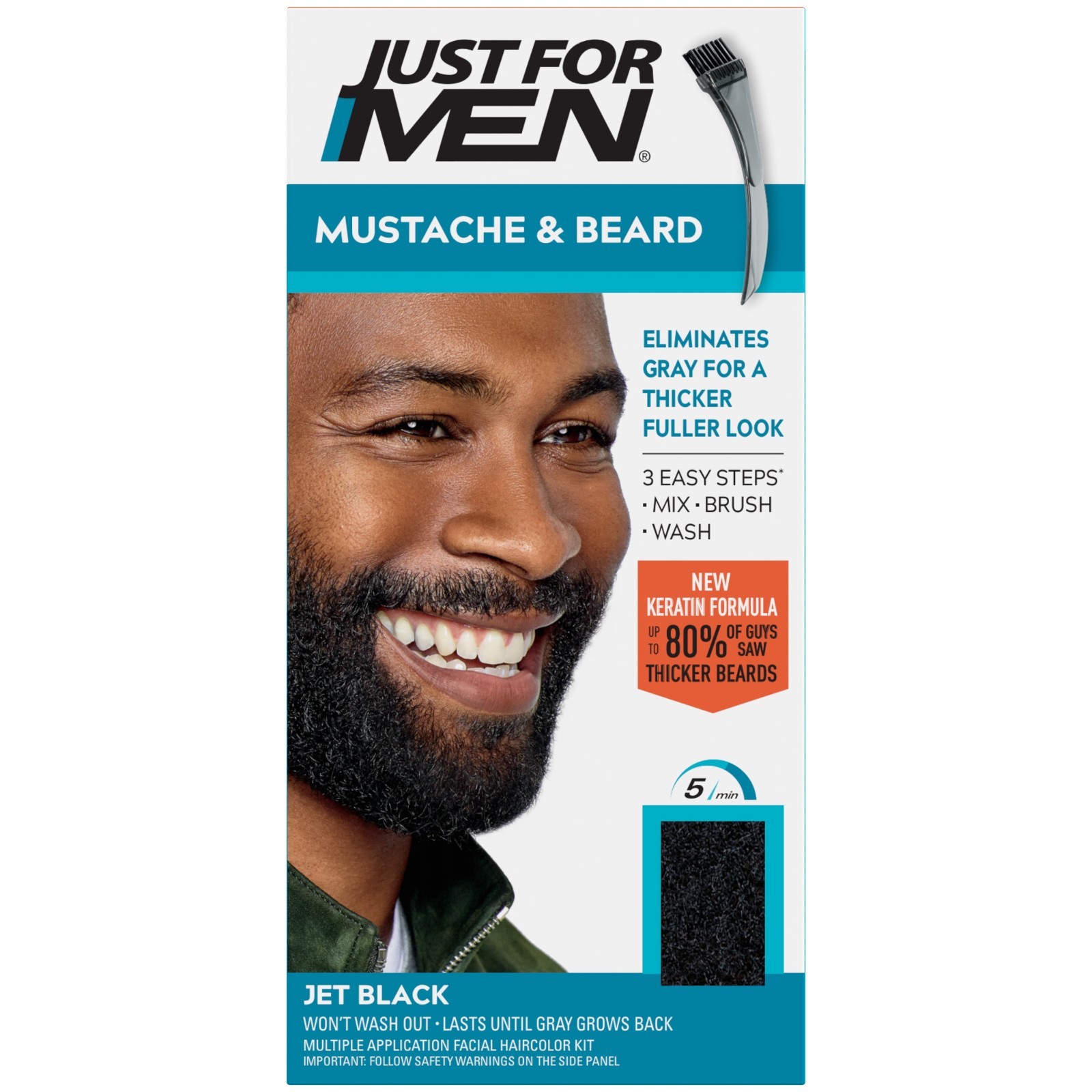 (3 Pack) Just For Men Mustache & Beard Dye Jet Black, M-60, Gray Coverage Gel