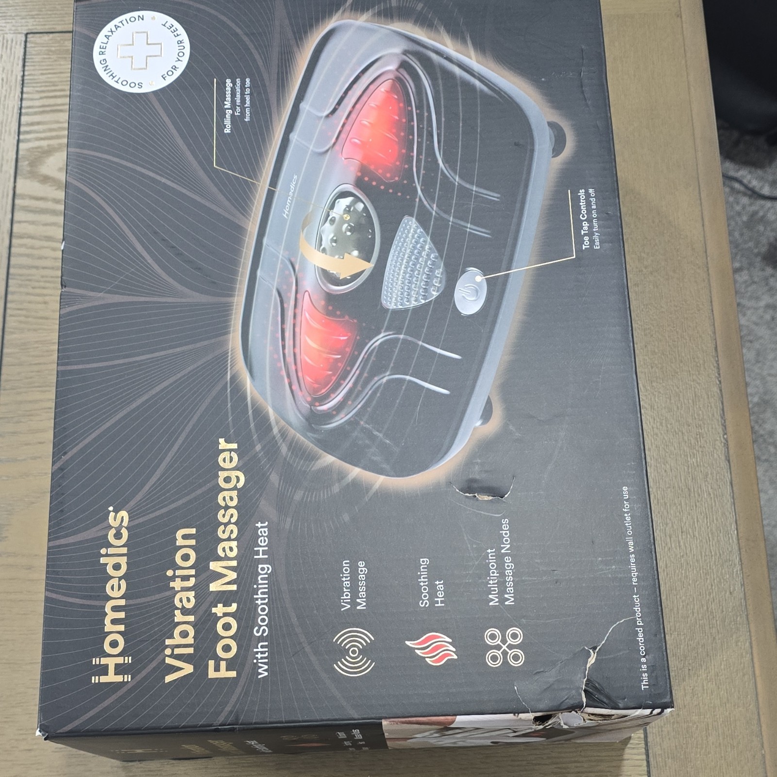 HoMedics Heated Vibrating Foot Massager, Black, Corded Electric 120V, 1hr