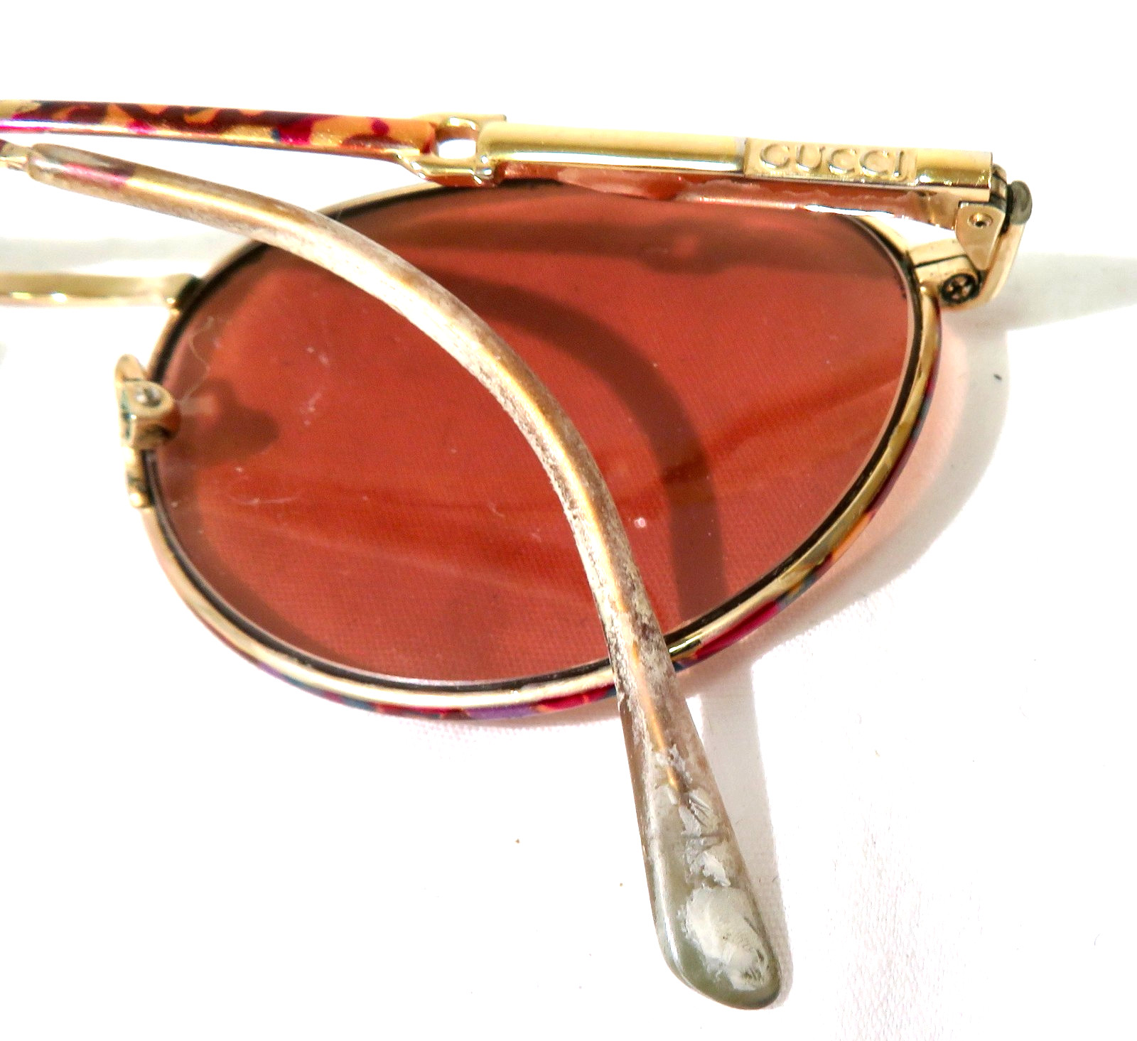 Gucci Eyeglass frame unknown model worn off Gold metal & multicolored eyewear