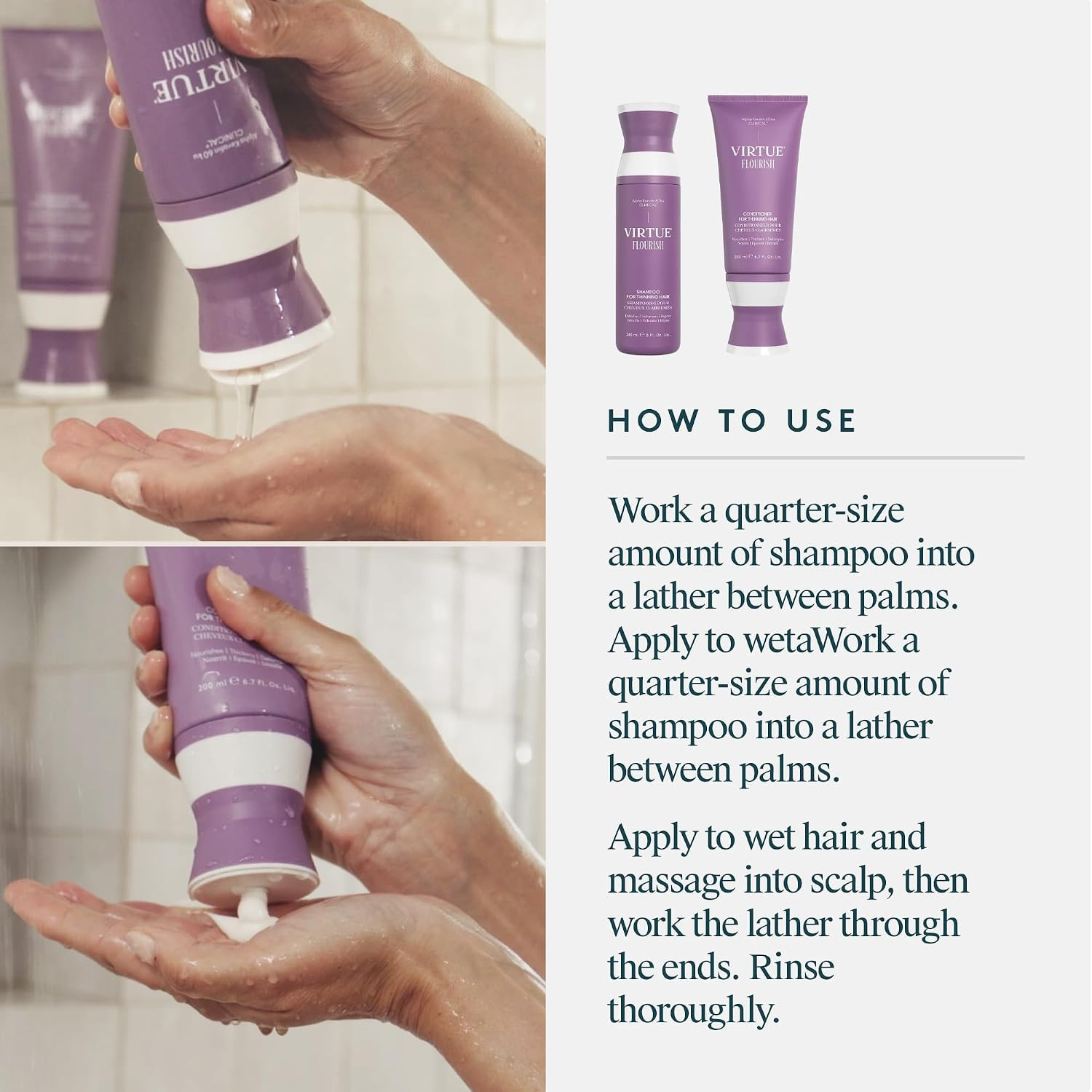 Virtue Flourish Shampoo and Conditioner Set for Fine or Thinning Hair, Sulfate F