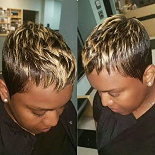 Short Pixie Cut Wigs 100% Human Hair Wigs Highlight Blonde Black Wigs None Lace