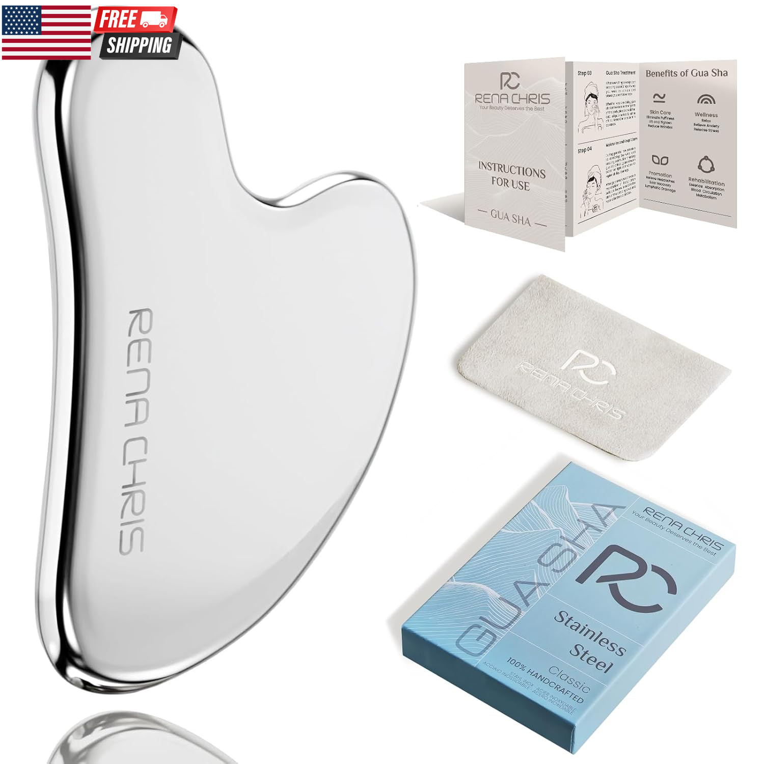 Gua Sha Facial Tools, Stainless Steel Guasha Tool for Acupuncture, Manual Massag