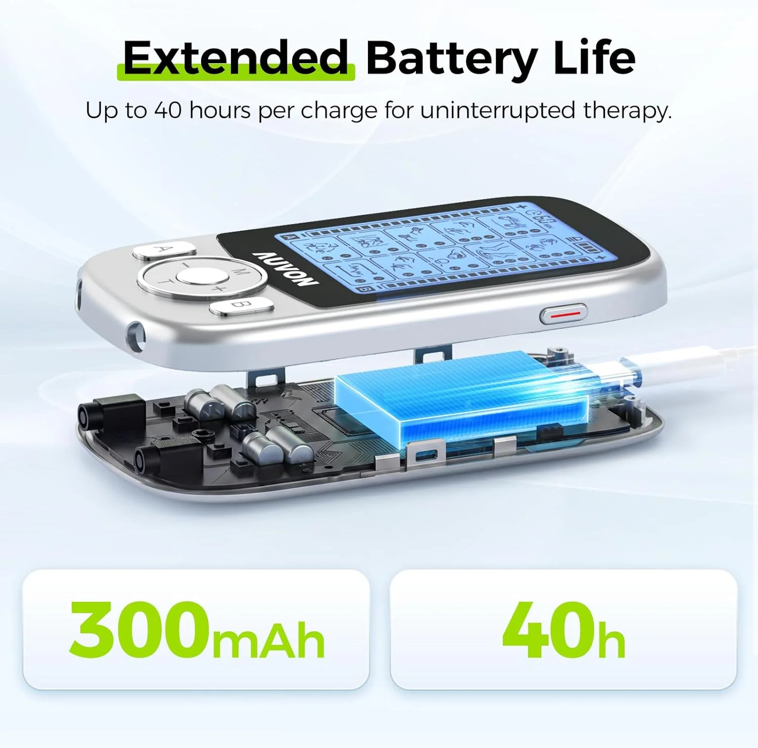 AUVON Rechargeable 24-Mode TENS Unit with Independent Dual Channels for Back Pai