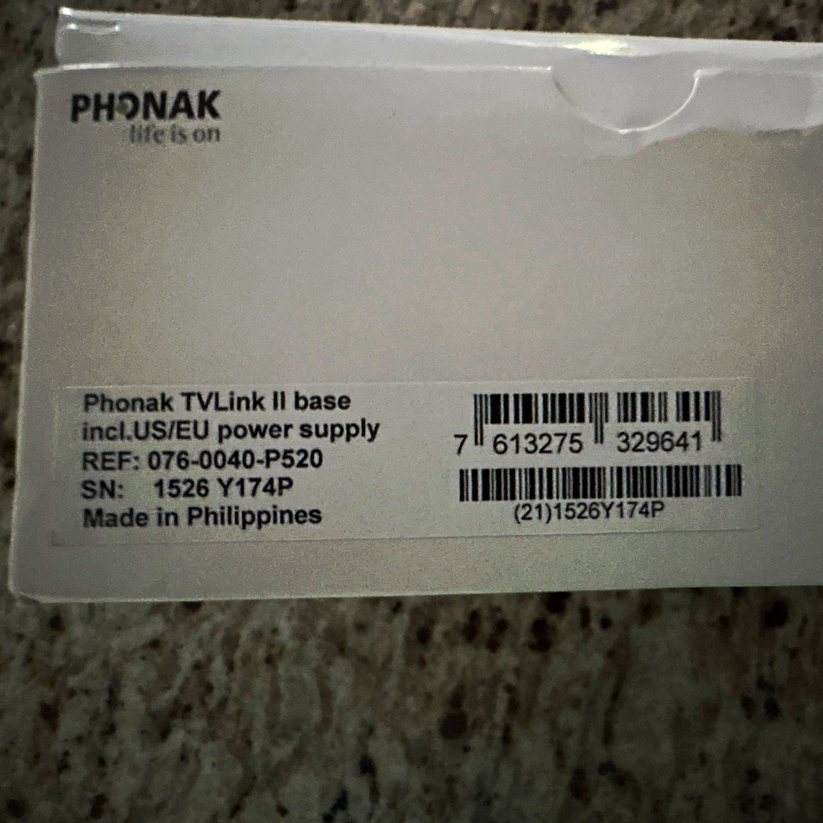 Phonak TVLink II Hearing Aid Base Receiver White w/ Power Supply
