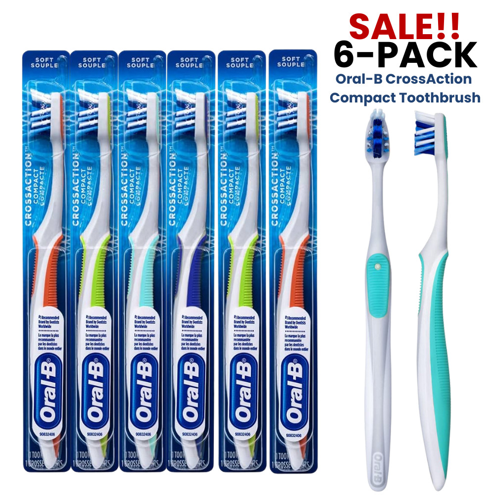 6-PACK!! Oral-B CrossAction Compact Head Manual Toothbrush, 23 Soft Bristles