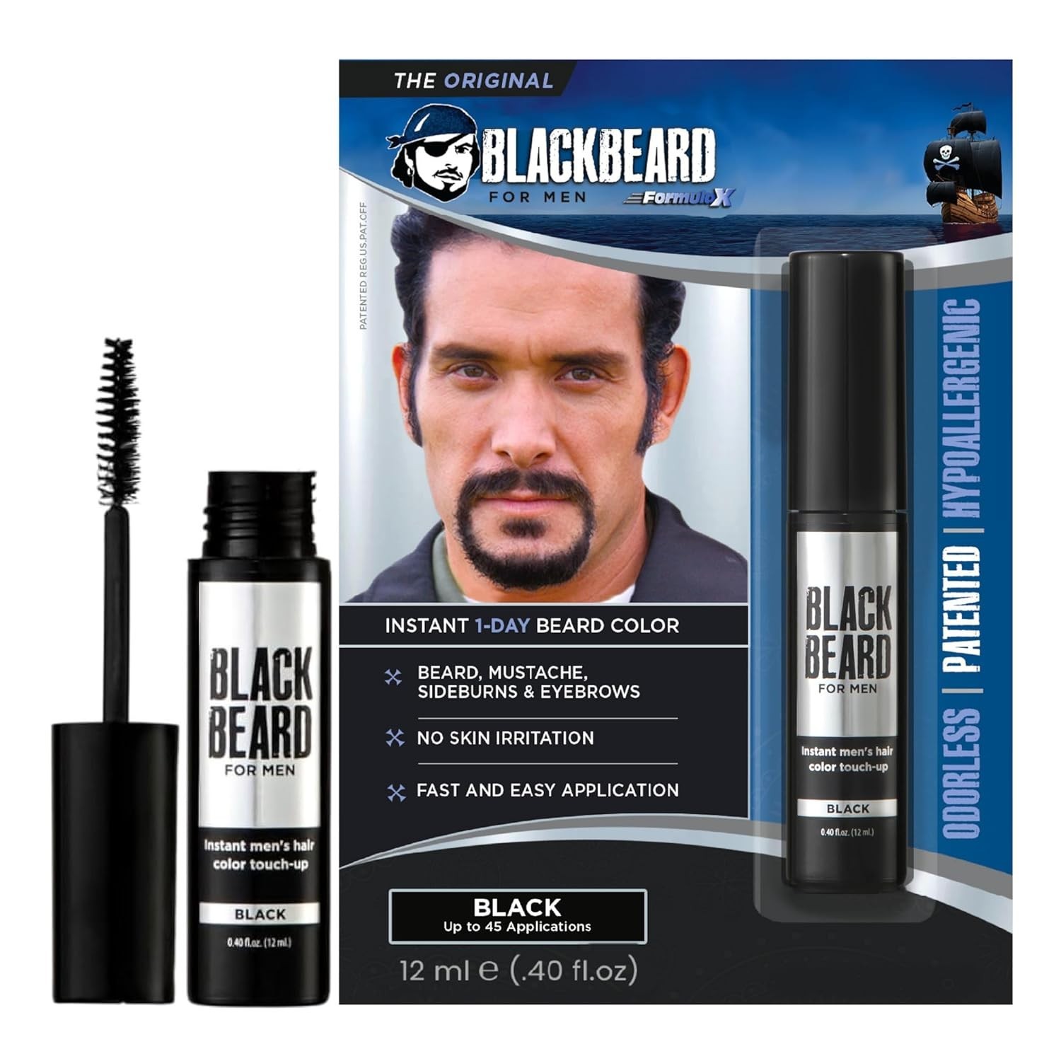 Blackbeard for Men Instant Beard Color Black Brush-On 0.4 oz Temporary Tint