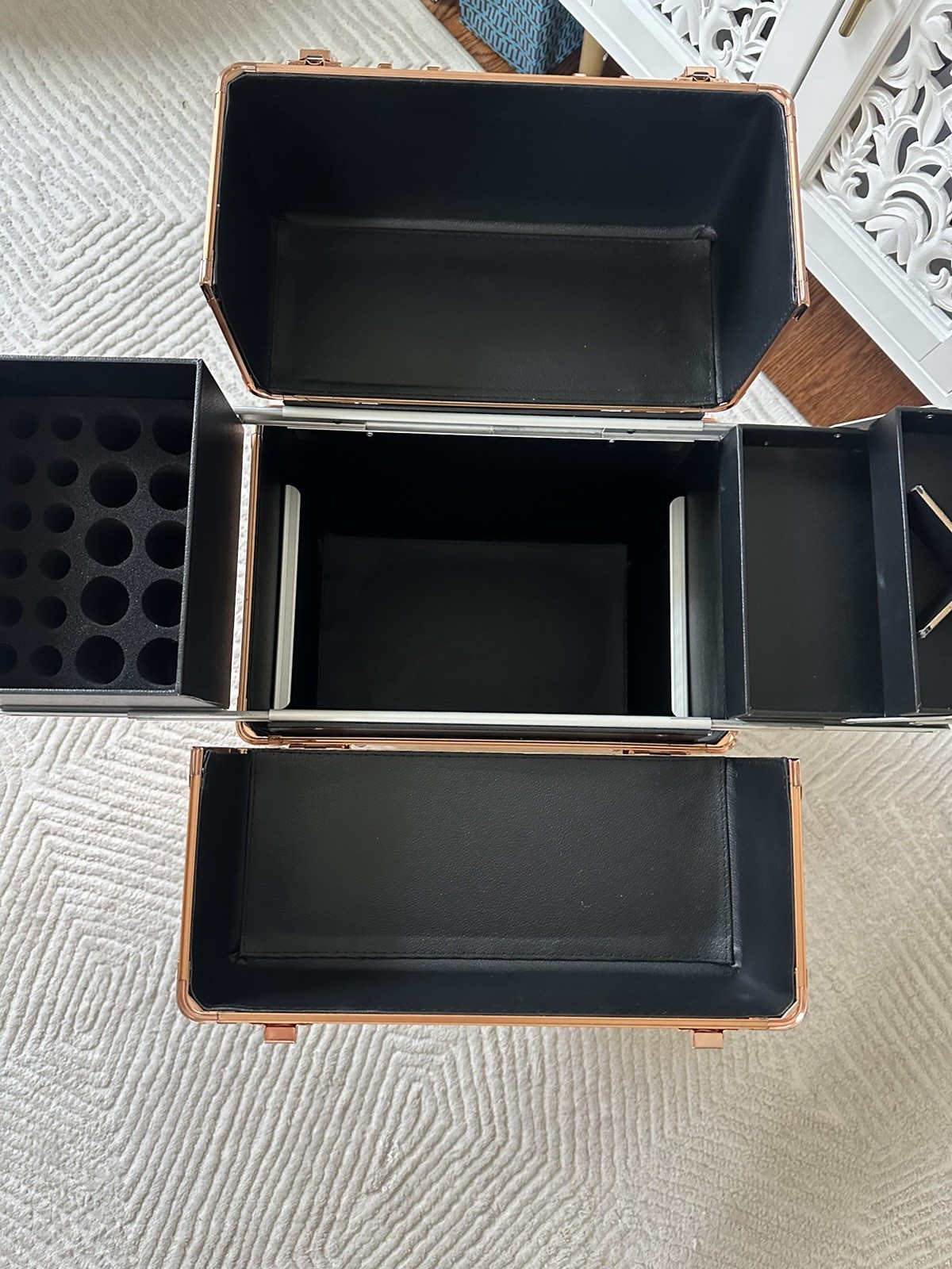 Rose Gold & Black Rolling Makeup Case w/ Wheels, Retractable Handle 20.5in
