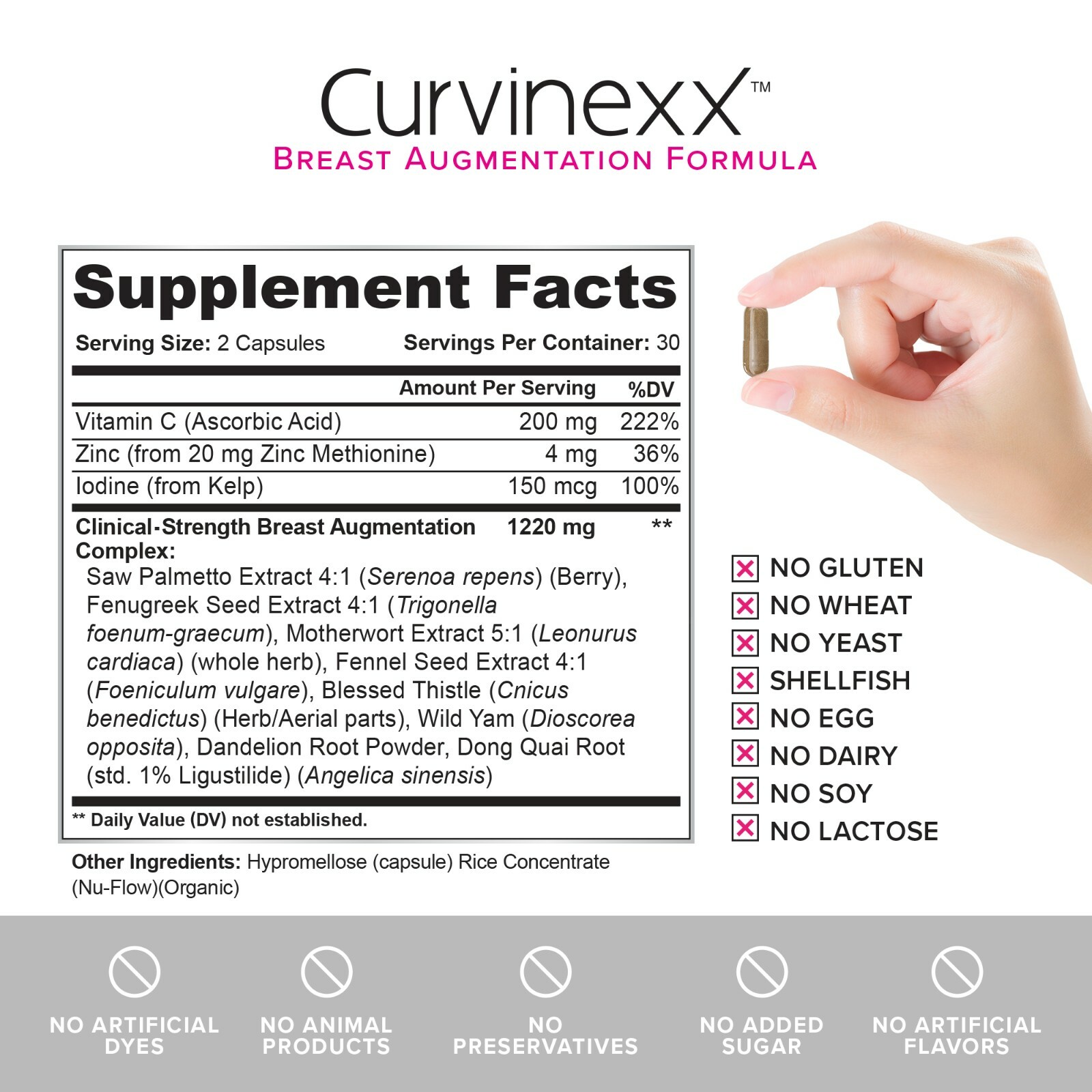 2 BOTTLES: Curvinexx Natural Breast Enhancement & Growth Formula, 60 caps each