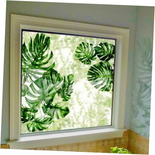 Watercolor Floral Window Sticker, Static Cling Window Palm Tropical Leaves