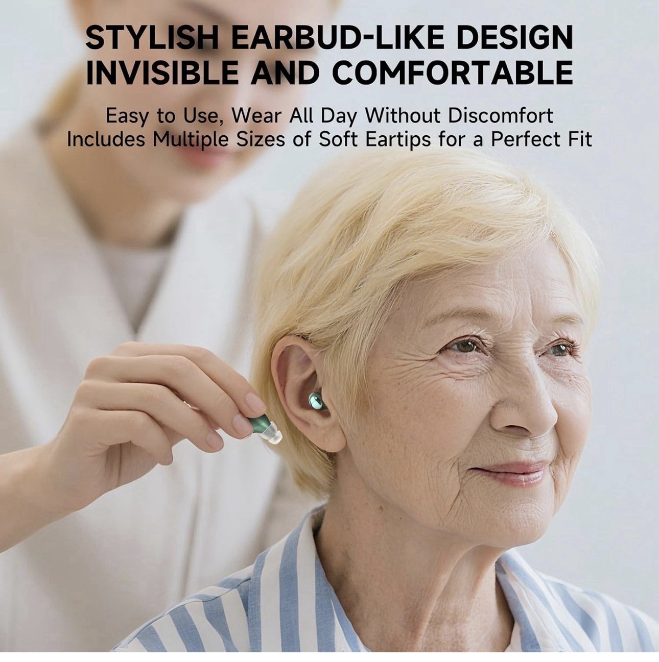 JIUYEE Digital ITE Hearing Aids Bluetooth Rechargeable w/ Case Eartips Green