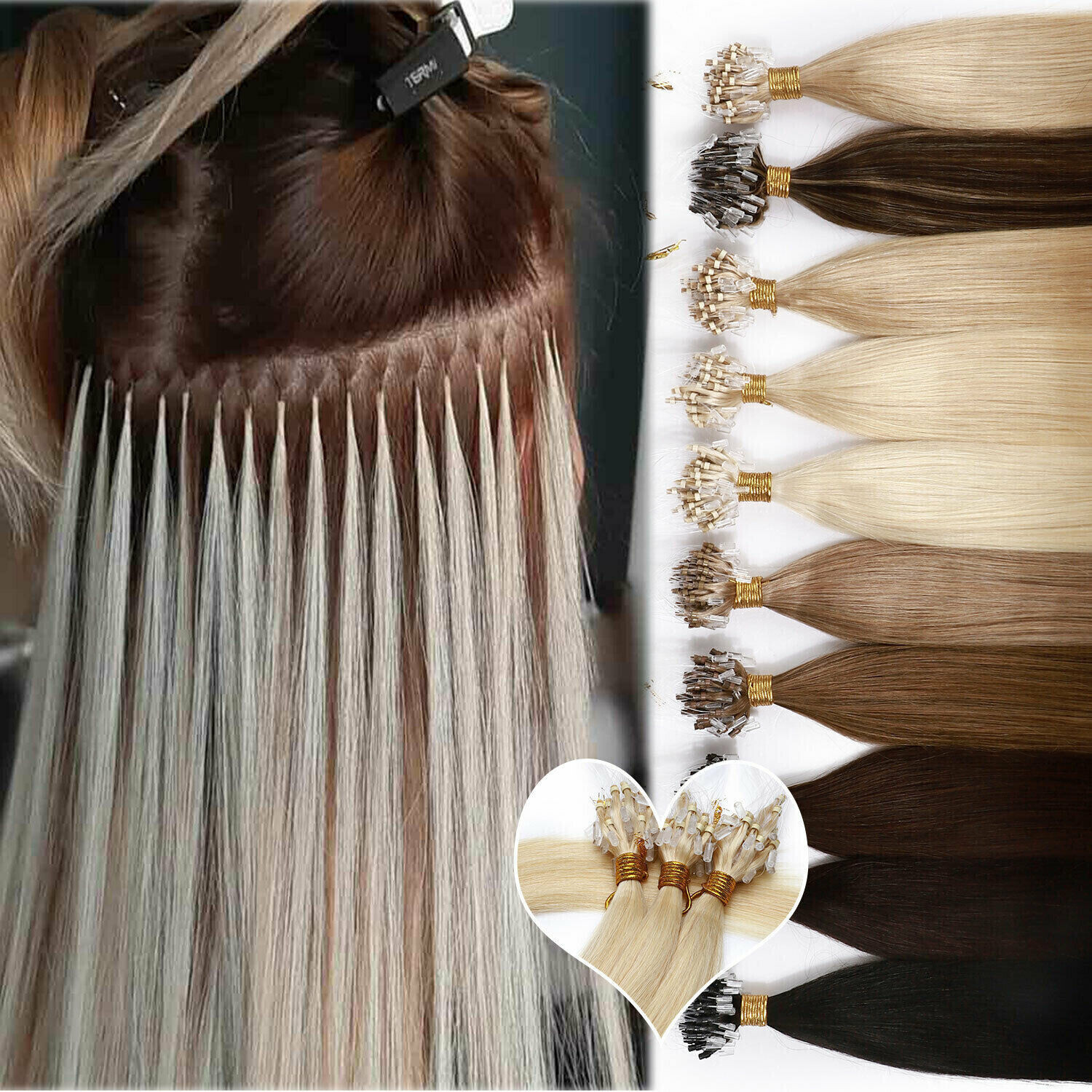 Micro Loop Human Hair Extensions Micro Beads Tip Remy Straight Soft Hair 200s