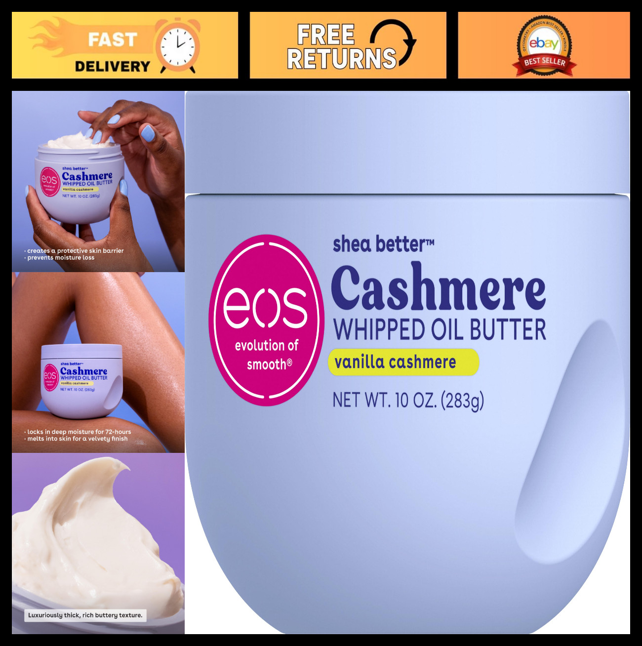 Whipped Oil Body Butter – Vanilla Cashmere, 72 Hour Moisture, Deep Hydration, 10