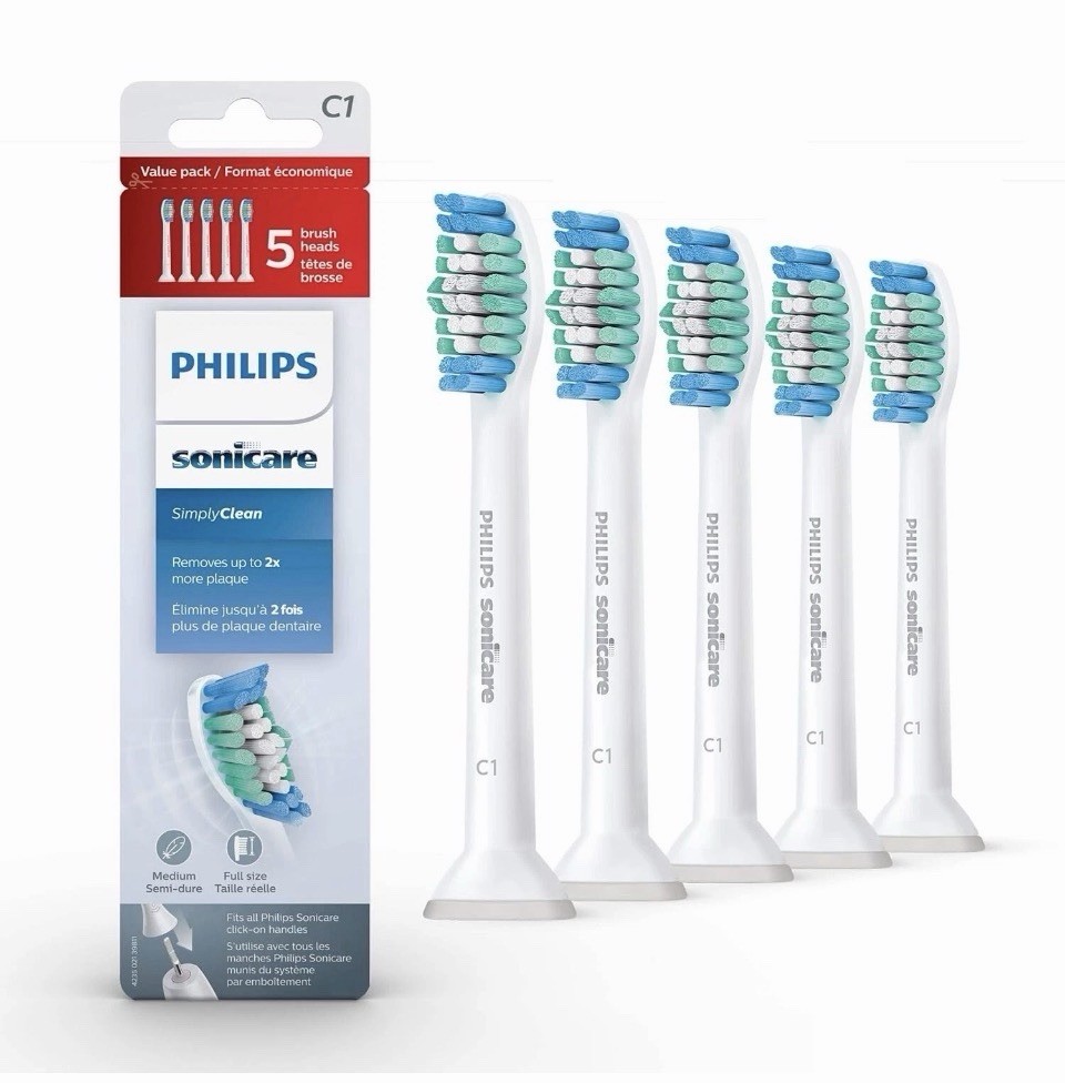 5 Pack Simplyclean (C1) Replacement Toothbrush Heads for Philips Sonicare