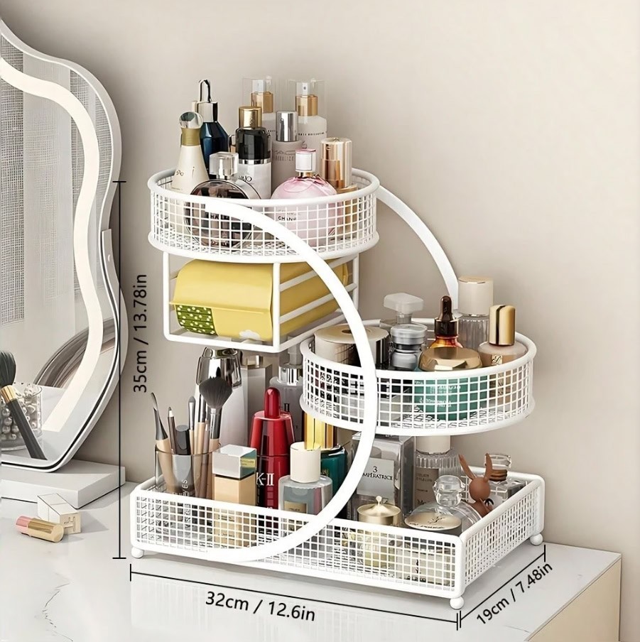 Countertop 3 Tier Metal Cosmetic Shelf Vanity Skincare Makeup Organizer