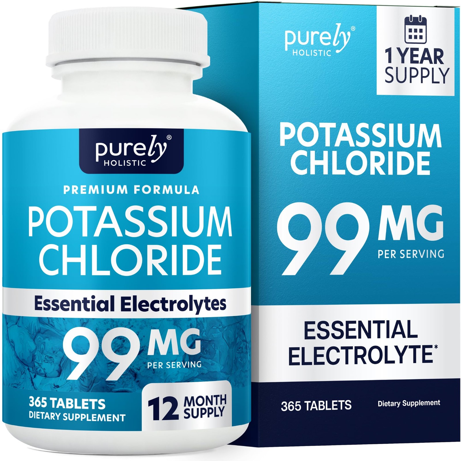 Potassium Chloride Supplement | 1 Year Supply | Heart & 365 Count (Pack of 1)