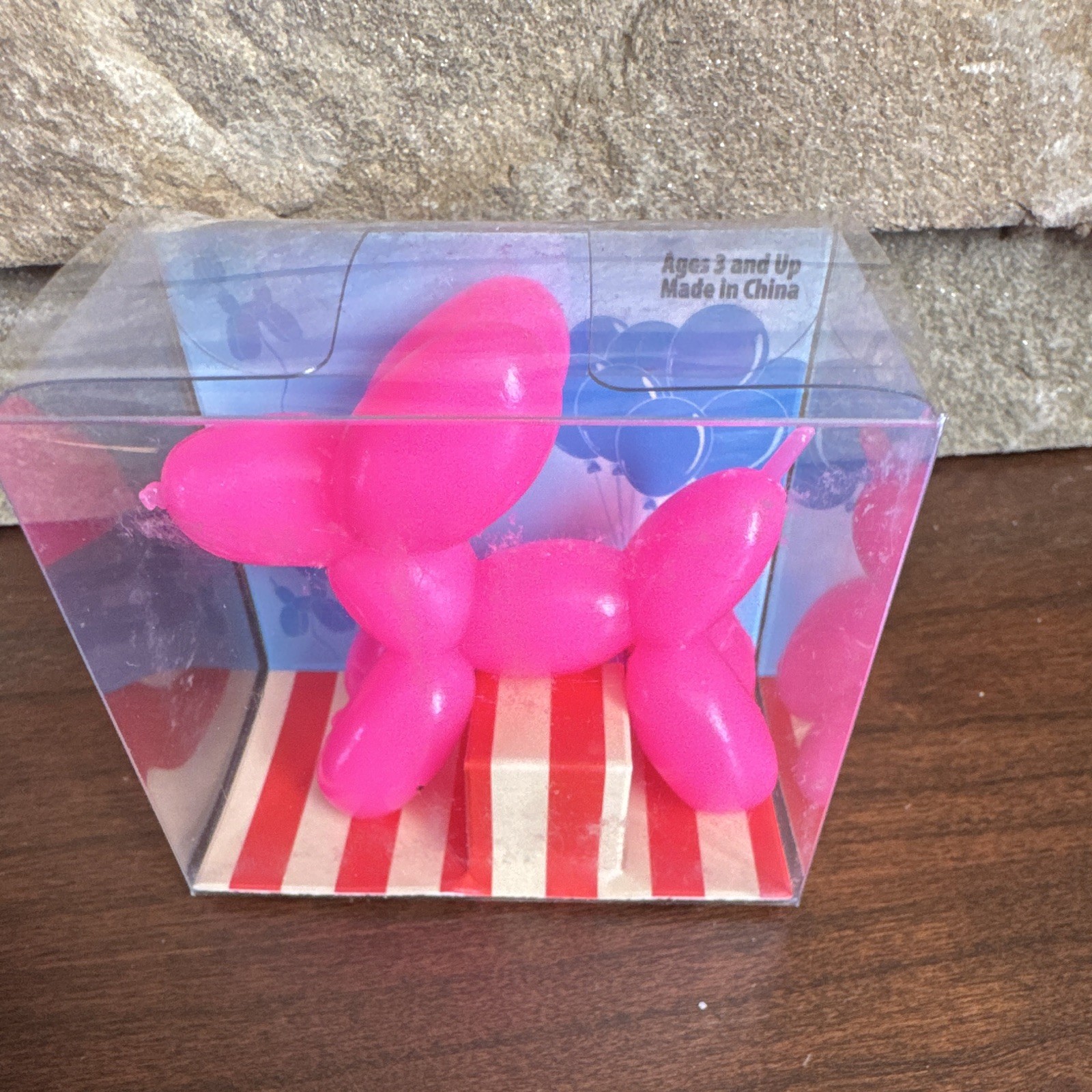 Stretchy Balloon Dog Pink Plastic Squeeze Stress Reliever Fidget Toy 3in