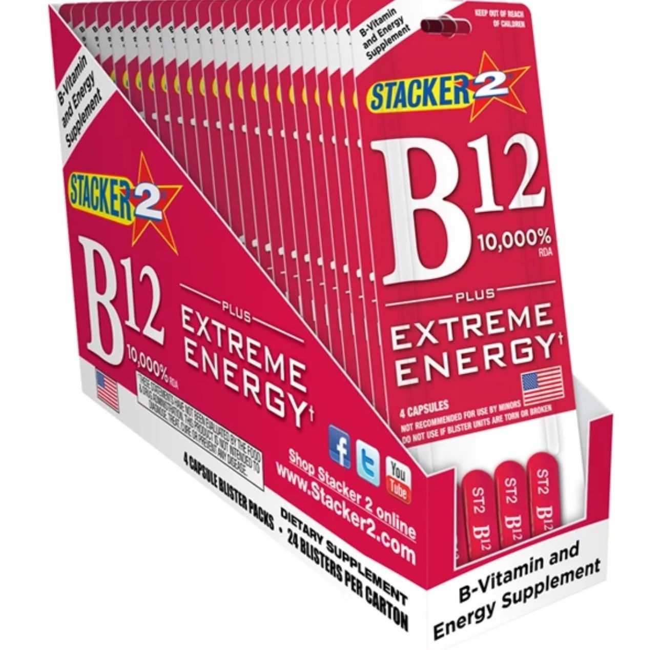 12ct Stacker B12 Extreme Energy 48 Capsules FREE SHIP