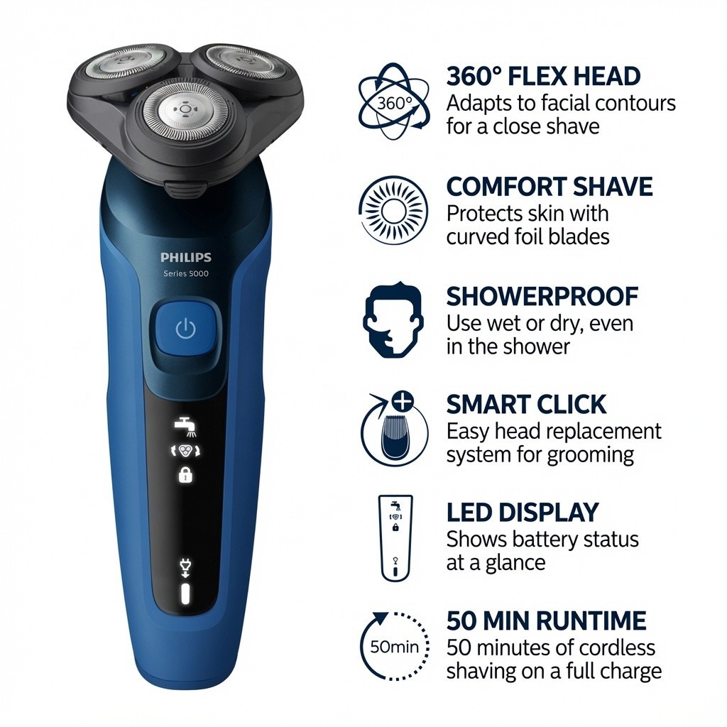 Philips Series 5000 Wet & Dry Electric Shaver S5466/17 Rotary Razor New Sealed