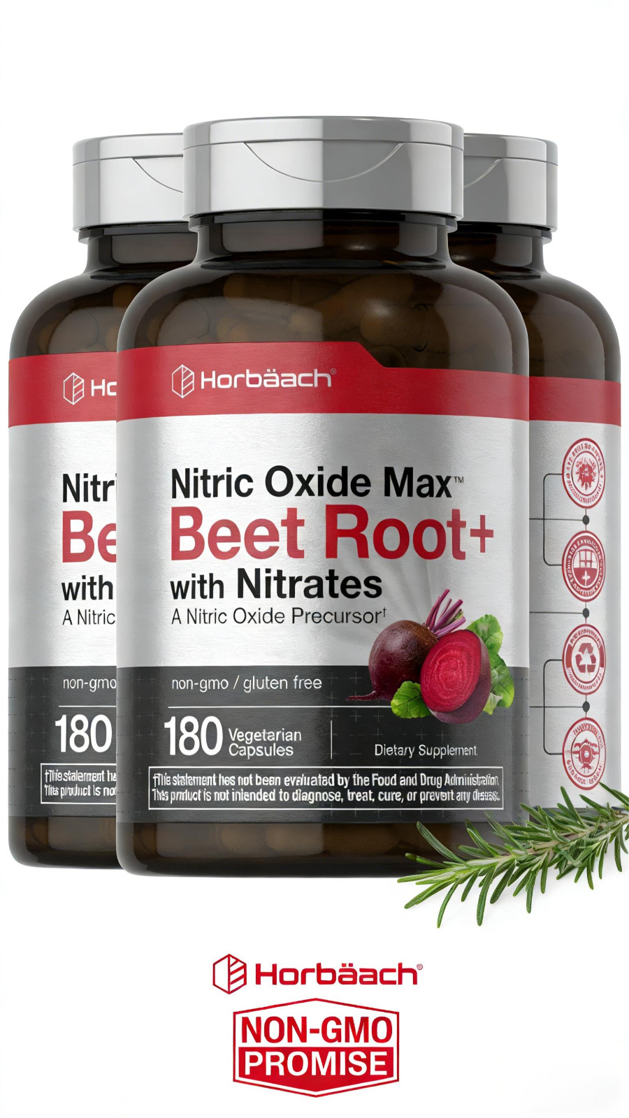 3 PACKS Nitric Oxide Beet Root Capsules | With Nitrates | 180 Count |by Horbaach