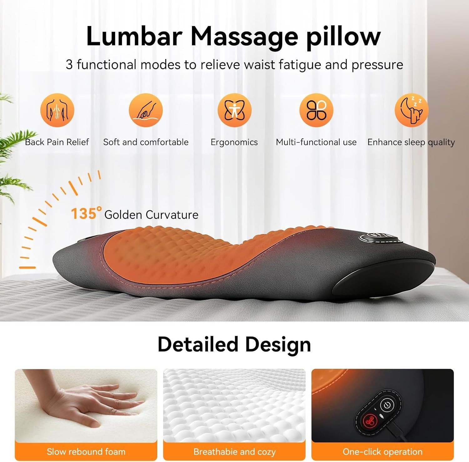 Rechargeble/Corded 3 In 1 Electric Lumbar Massager Support Pillow Back Massager