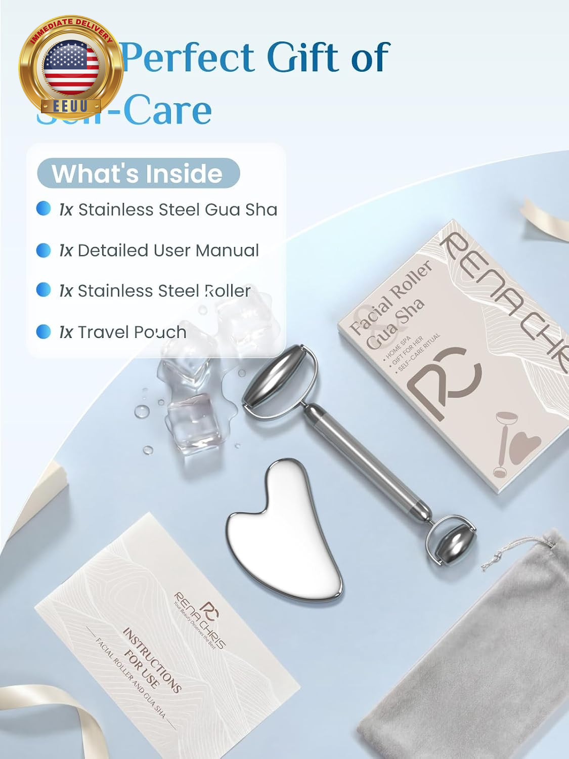 Gua Sha and Face Roller Set: Anti-Breakage Stainless Steel Roller for Long-Lasti
