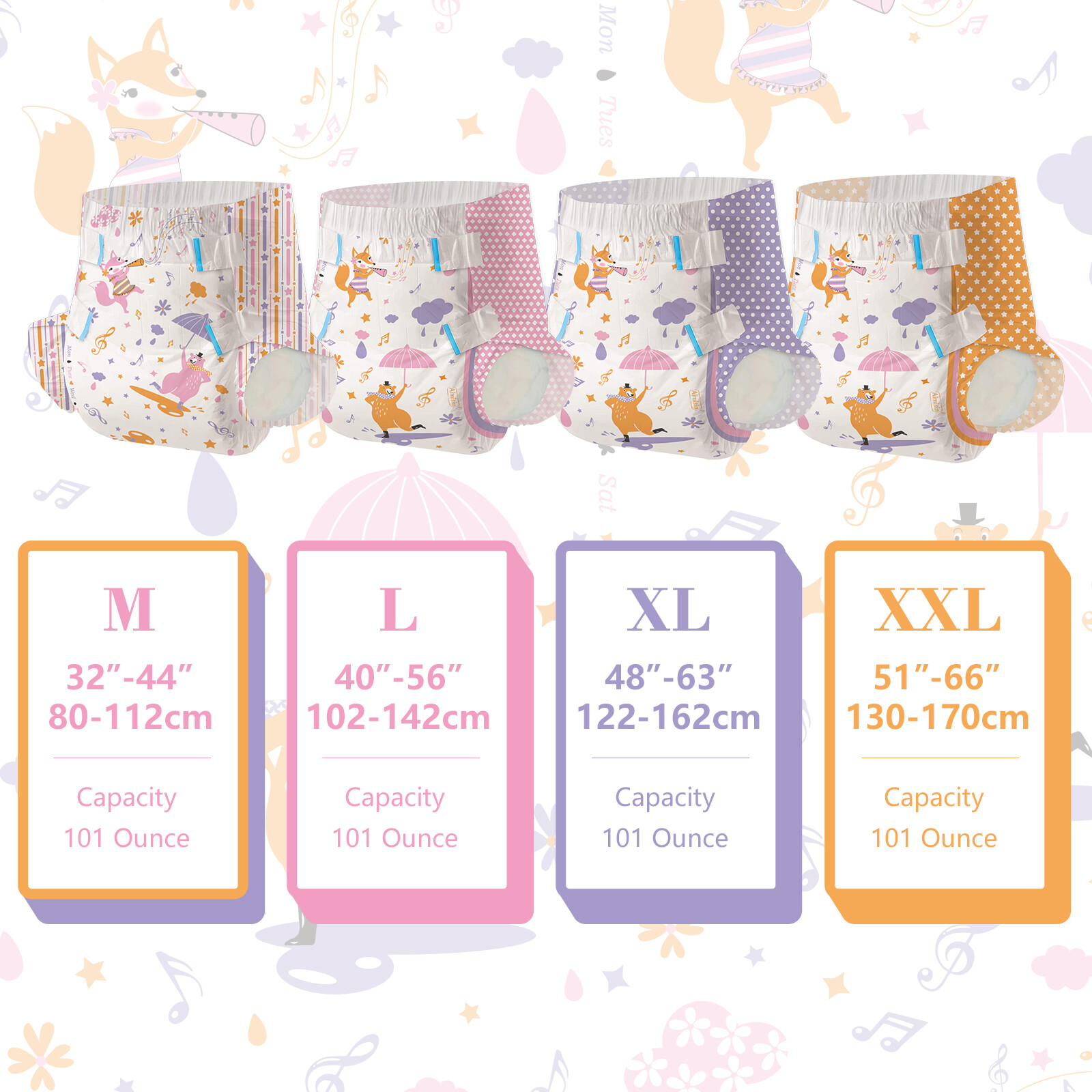 Aimisin Adult Diaper for Men Women, 7pcs Colorful Unique Print Adult Diapers
