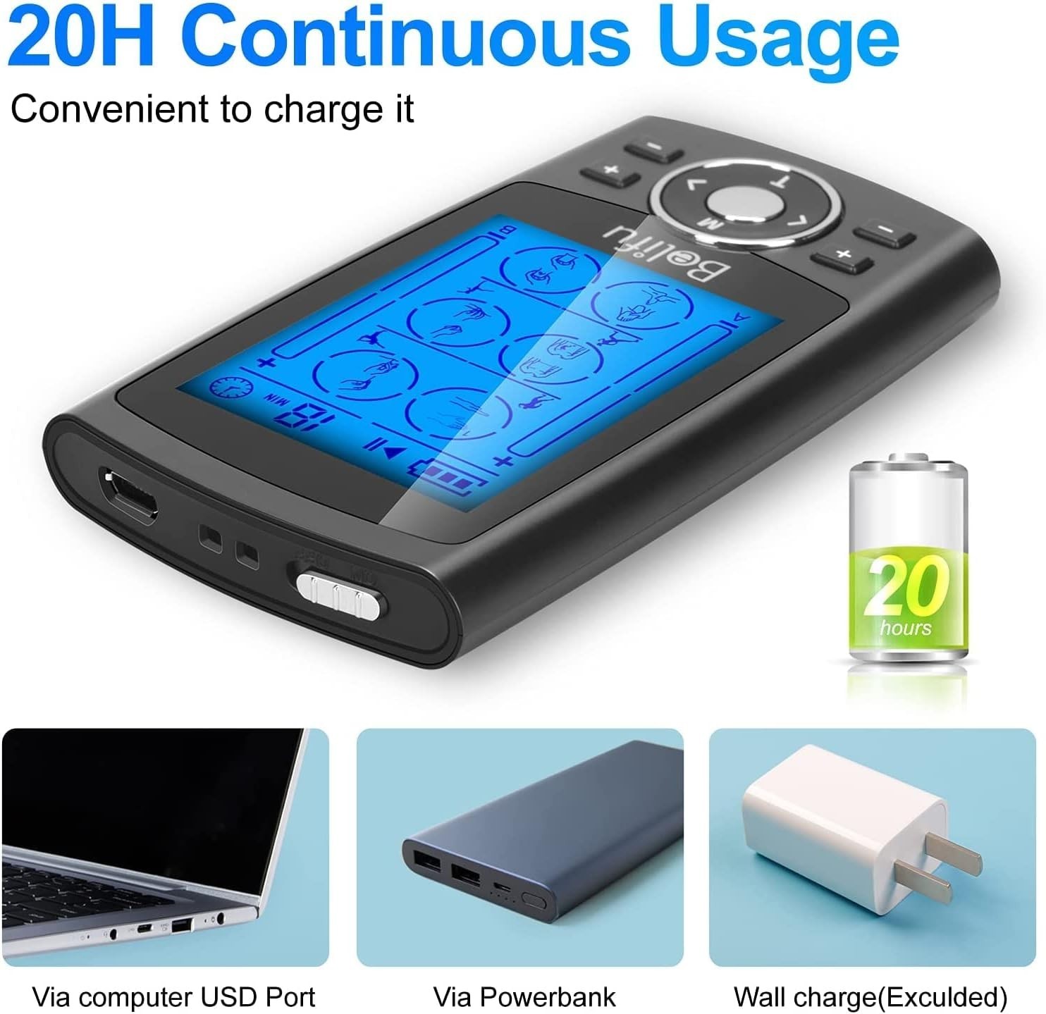 COCOPU 24 Modes Tens Unit Muscle Stimulator Machine Pulse Massager Pain Relief