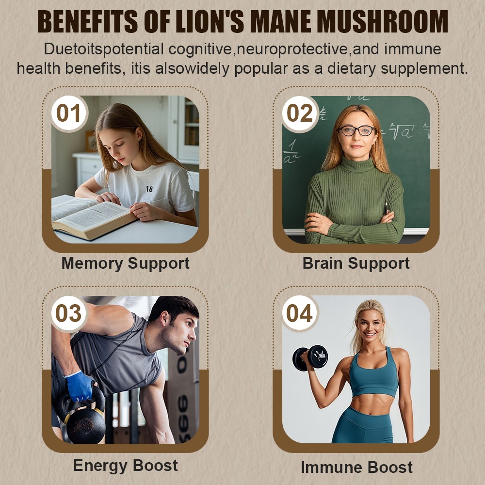 1-3Bottles Lion’s Mane Mushroom Complex 120 Capsules Focus & Immune Support