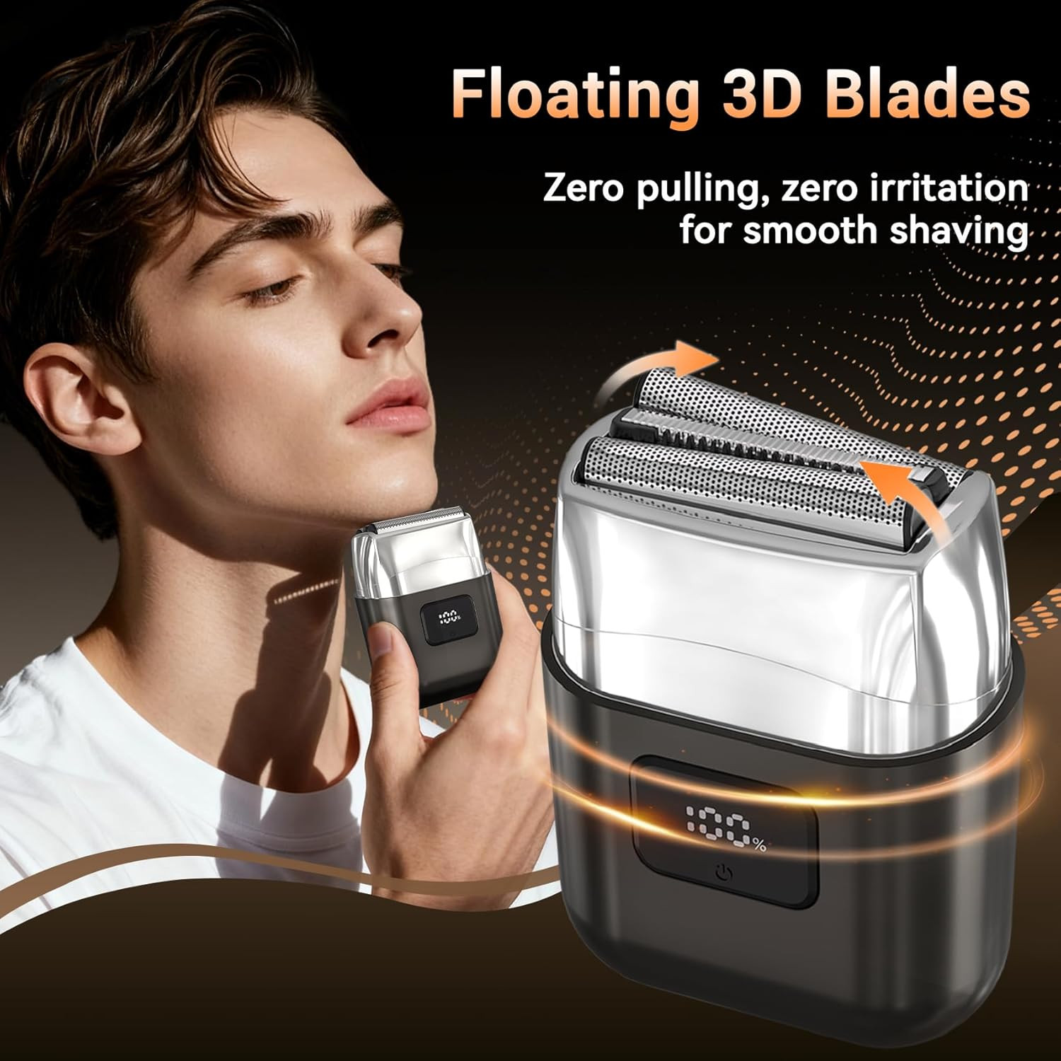 Electric Foil Shaver for Men, Mini Face Razor, 3 Floating Blades | LED Display