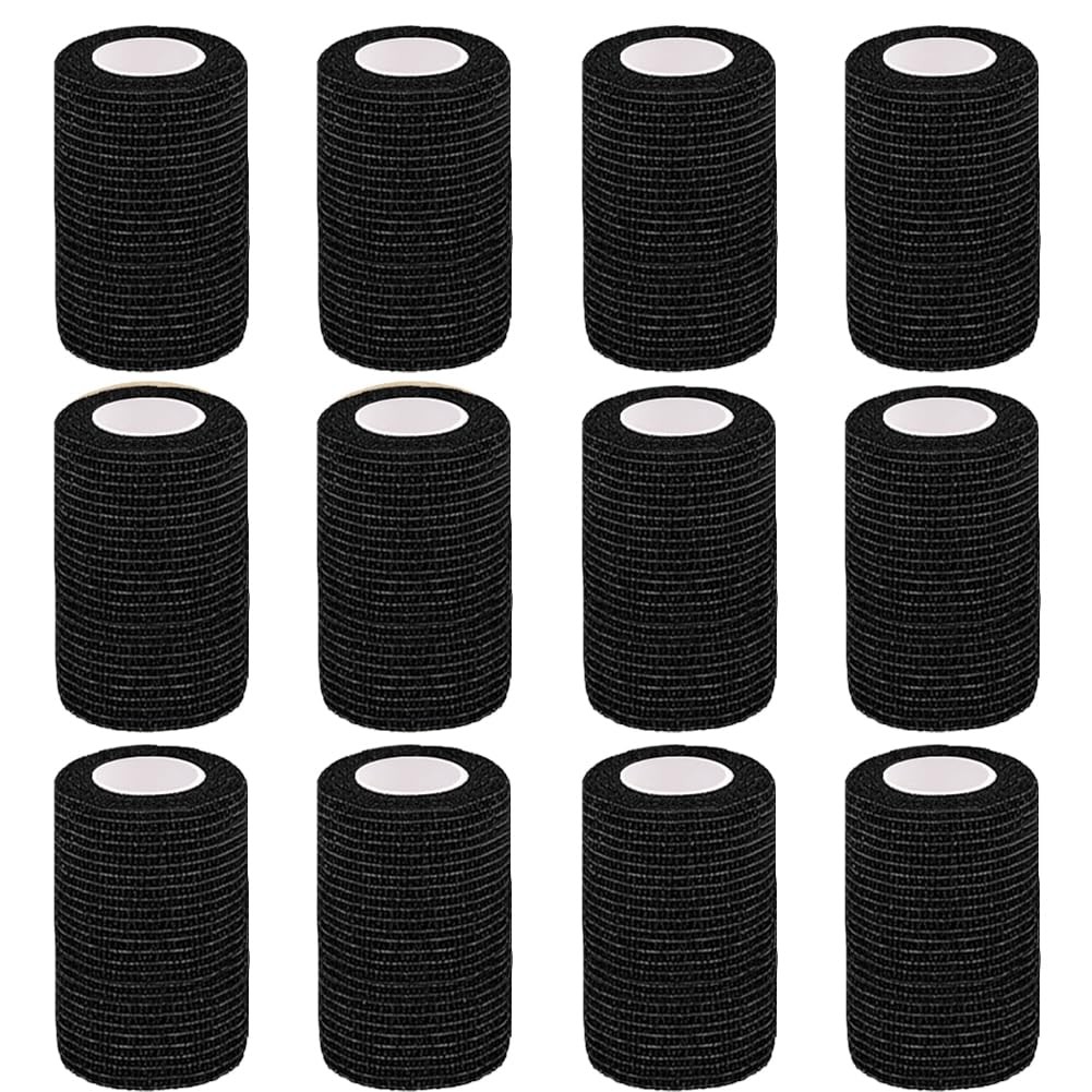 Clooflar 12 Pack Self Adhesive Bandage Wrap,3″ X 5 Yards 3 In-12Pack, Black