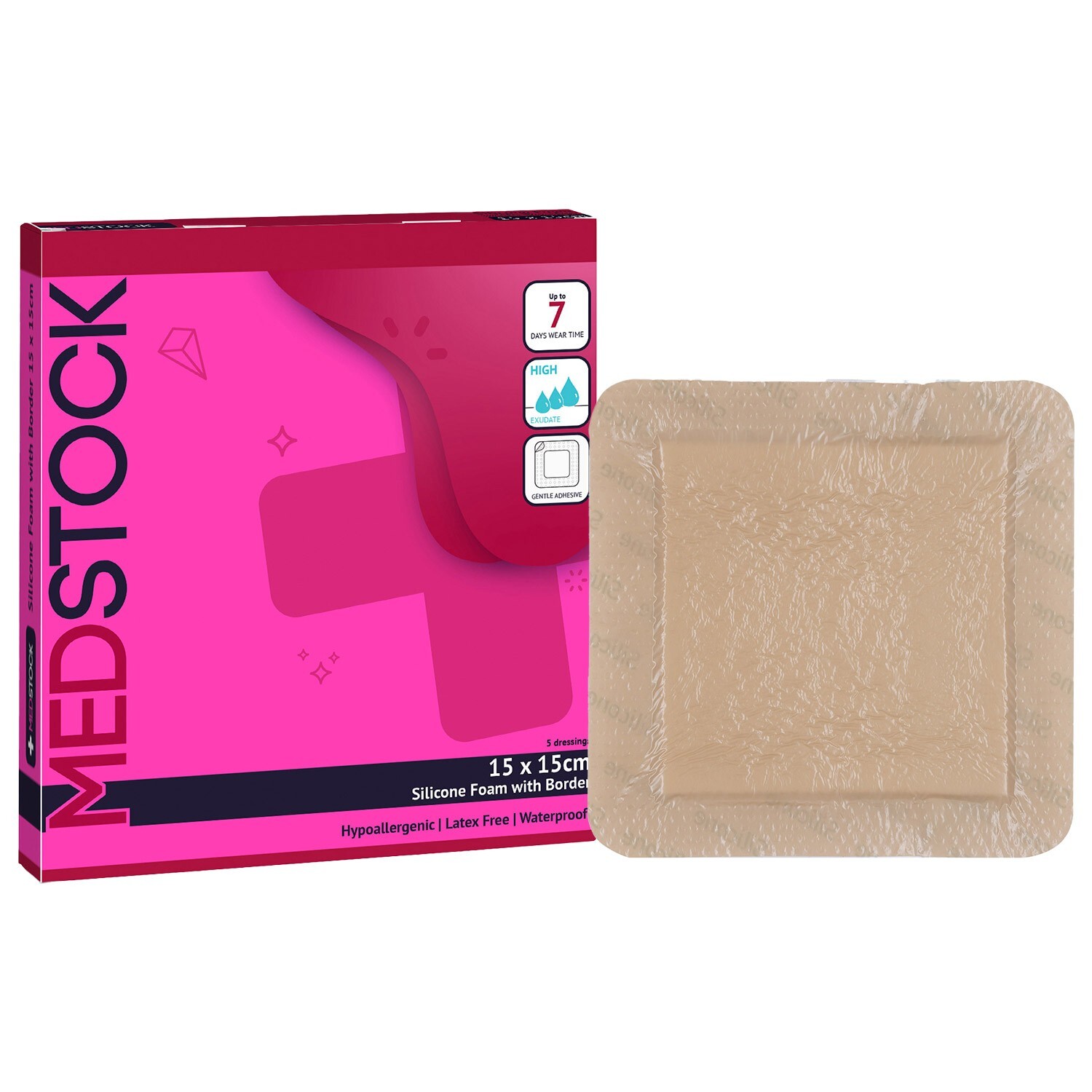 MEDSTOCK Silicone Foam Dressing with Border – 6″ x 6″ (Box of 5)