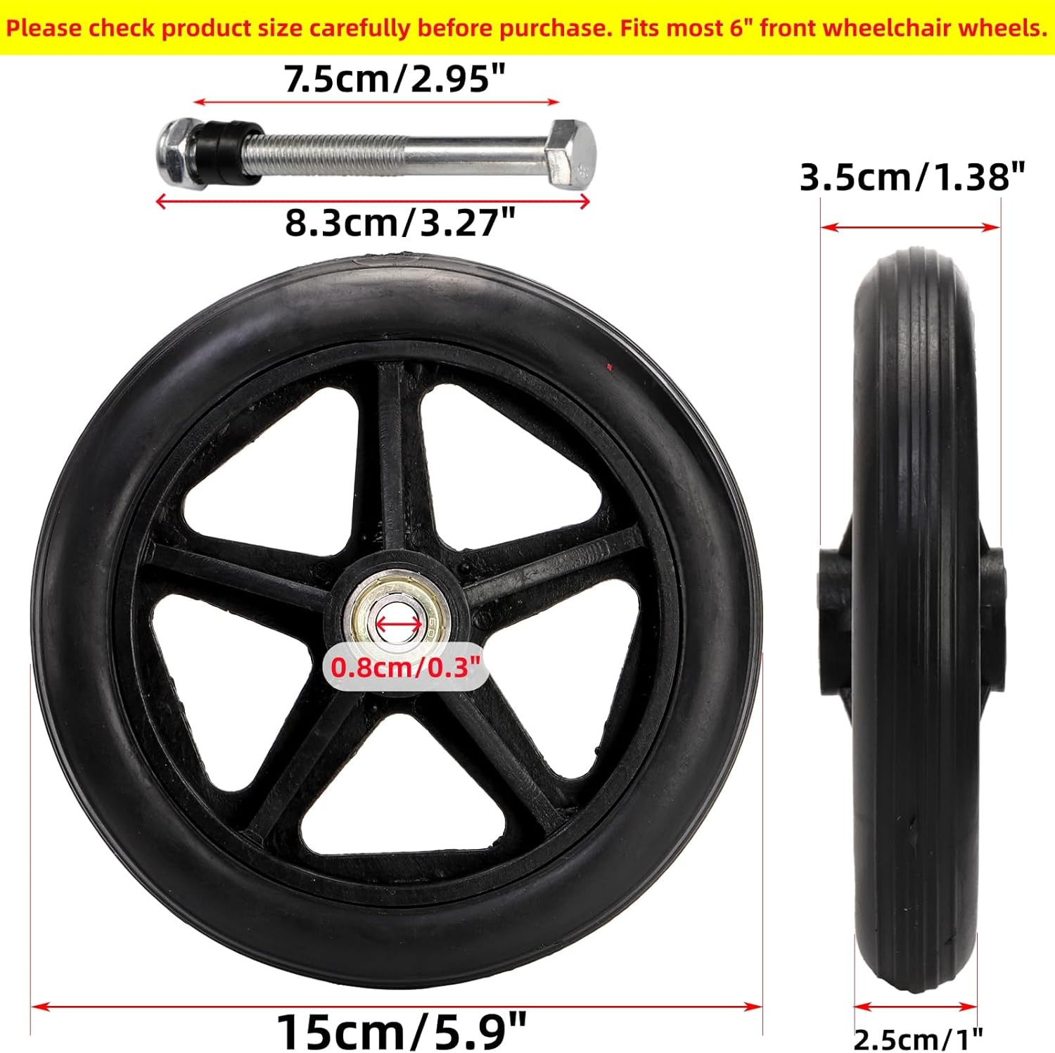 Covzoe 4 Pack 6 Inch Replacement Wheelchair Wheels, anti Slip Solid Walker Wheel